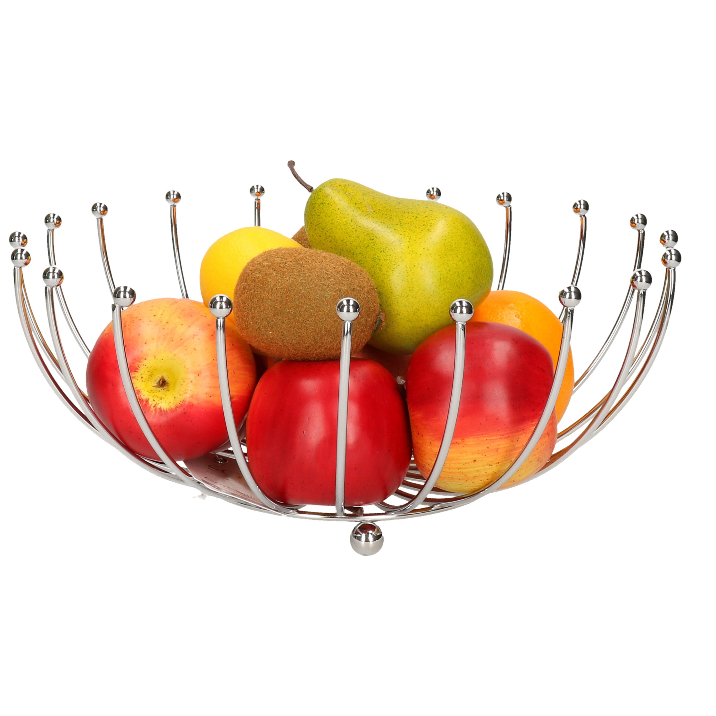 Merkloos Fruitschaal/fruitmand rond zilver metaal 32 cm -
