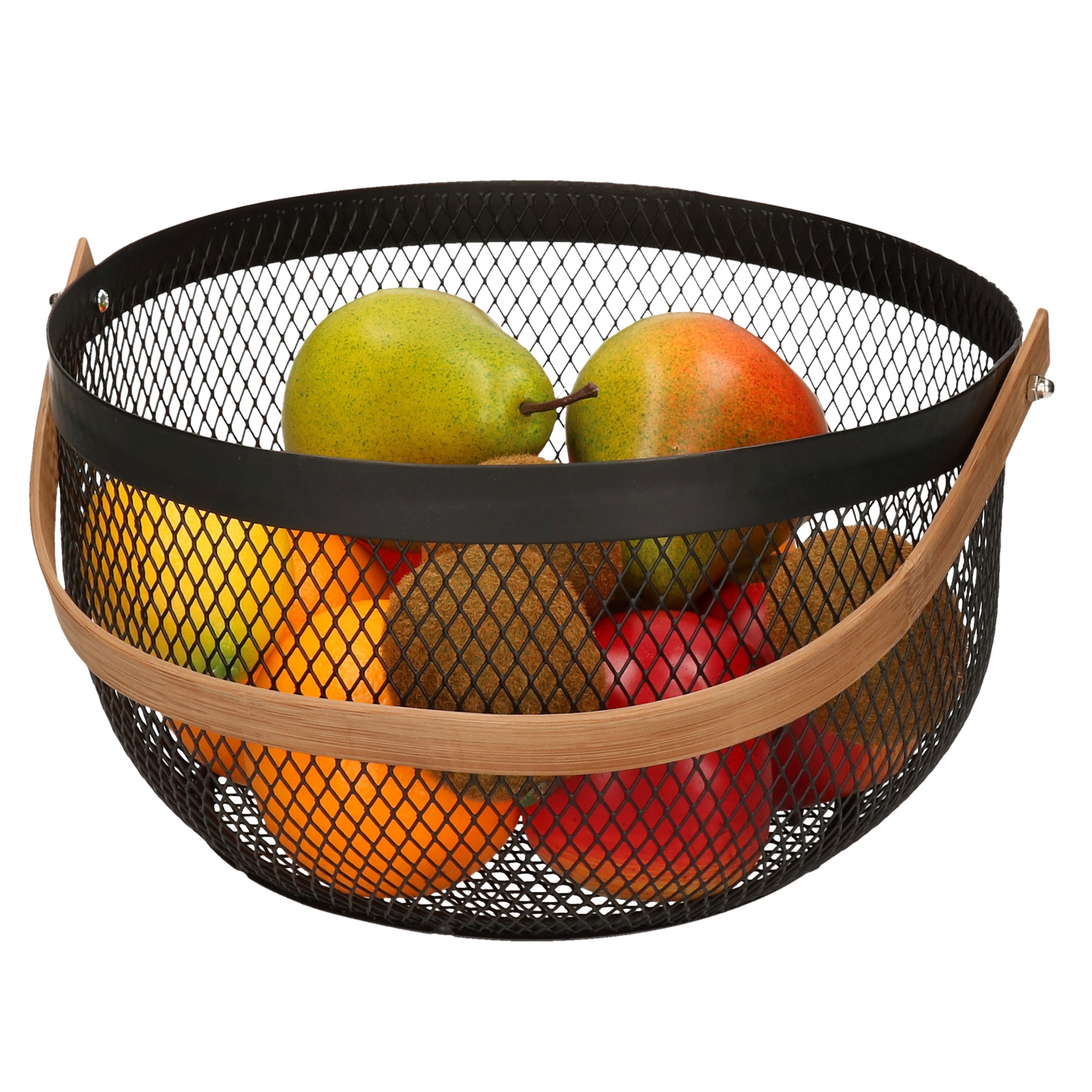 Merkloos Fruitschaal/fruitmand met handvat rond zwart metaal 29 cm -