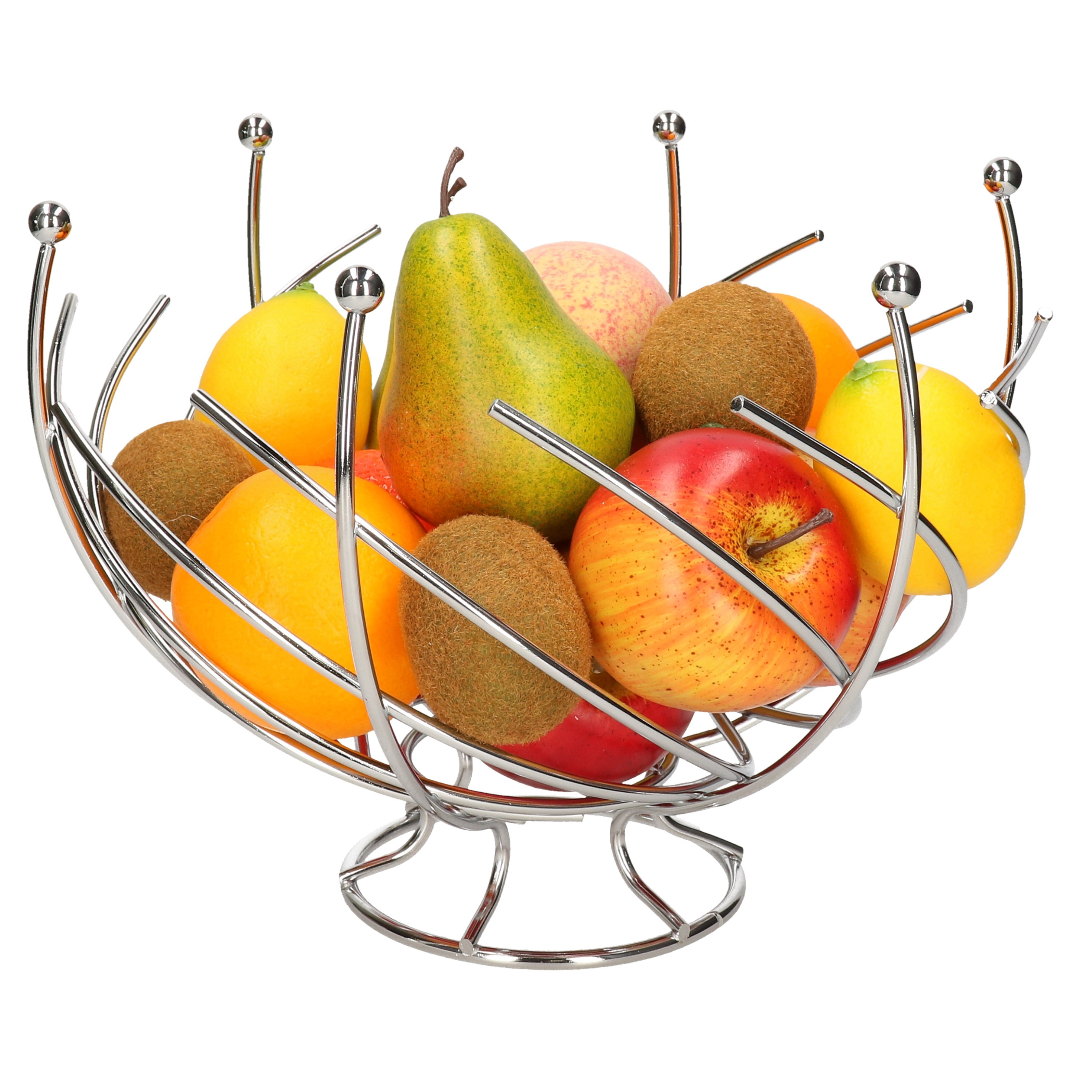 Merkloos Fruitschaal/fruitmand op voet rond zilver metaal 30 cm -