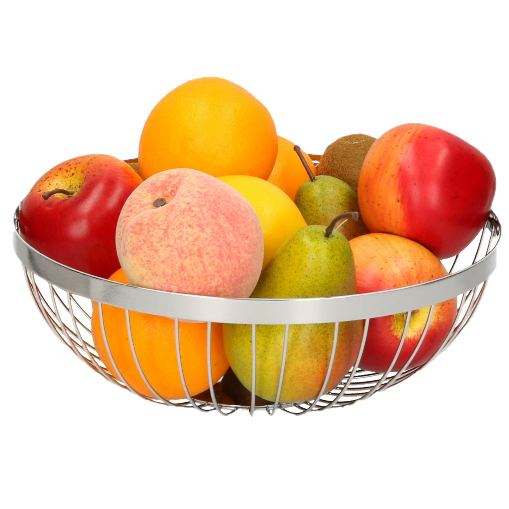 Merkloos Fruitschaal/fruitmand rond zilver metaal 26,5 cm -