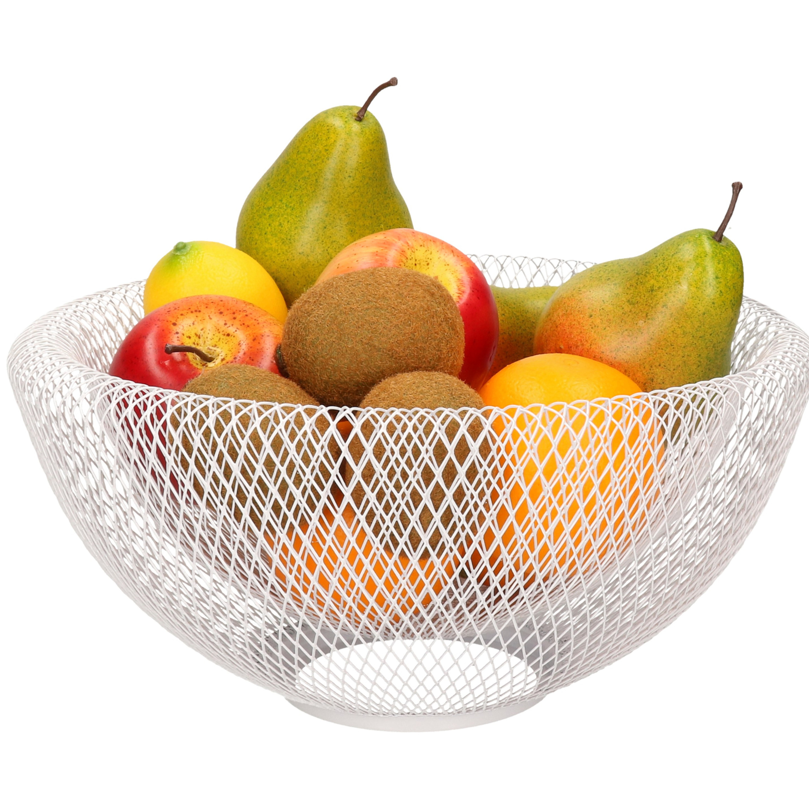 Merkloos Metalen fruitmand/fruitschaal wit rond 31 x 15 cm -