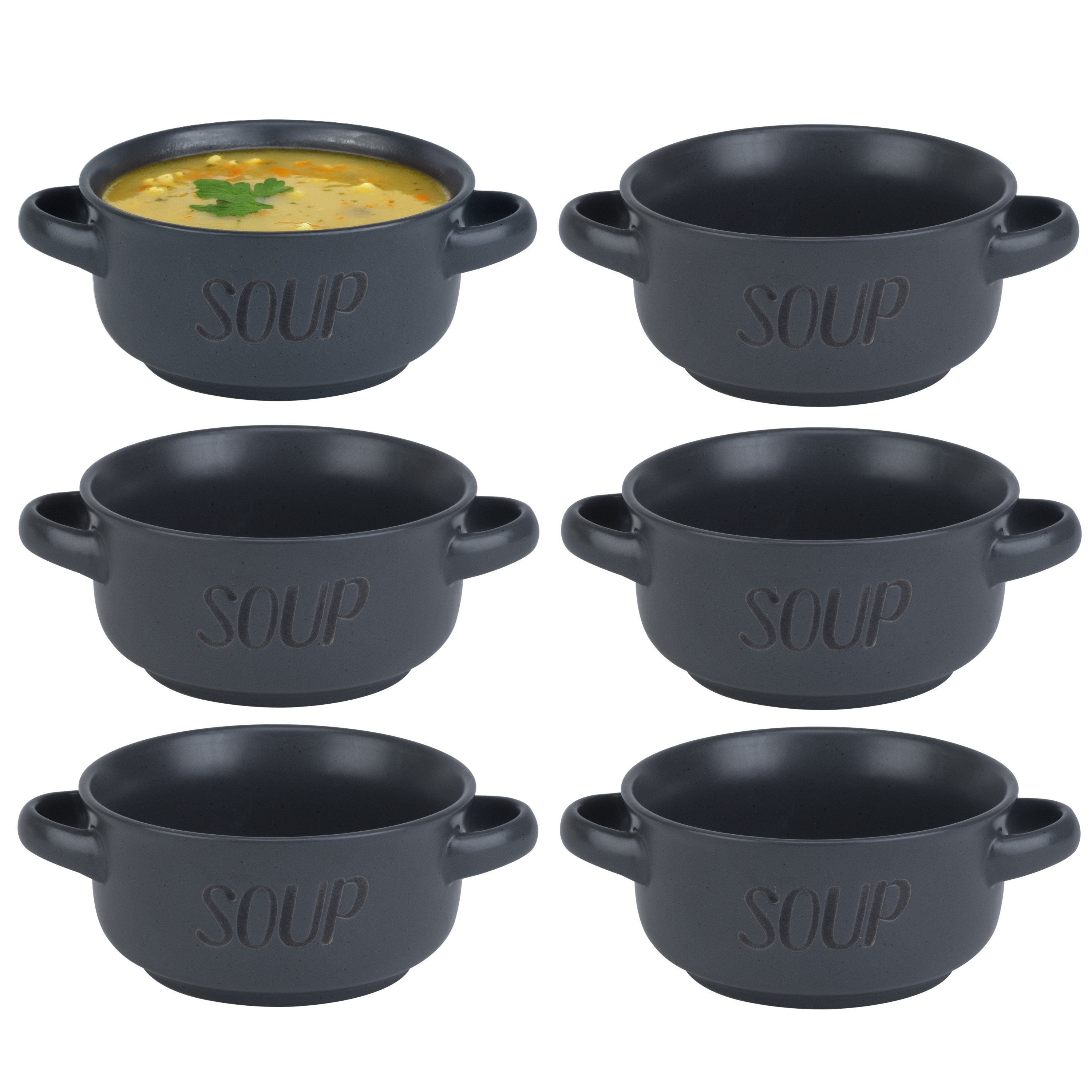 Cosy & Trendy Soepkom van aardewerk - 6x - donkergrijs - Dia 13,5 cm - 470 ml - Servies - Soepkommen -
