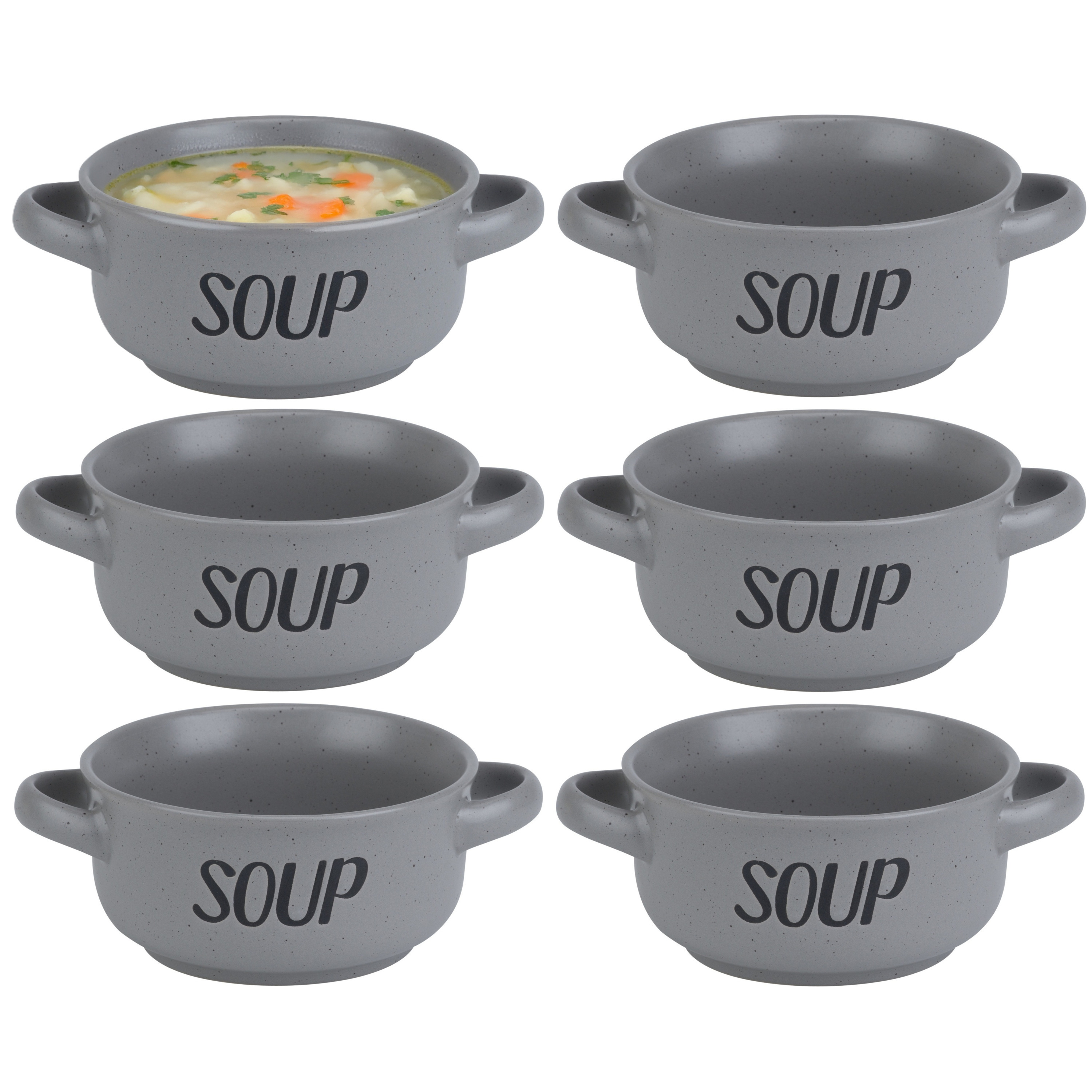 Cosy & Trendy Soepkom van aardewerk - 6x - grijs - Dia 13,5 cm - 470 ml - Servies - Soepkommen -