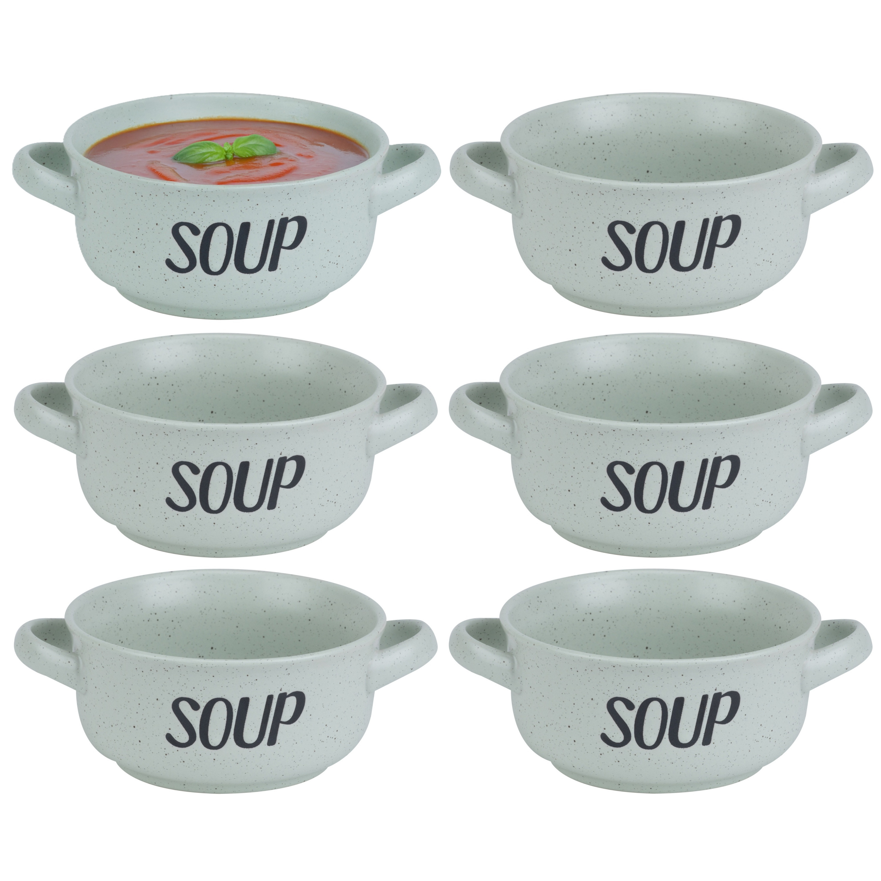 Cosy & Trendy Soepkom van aardewerk - 6x - groen - Dia 13,5 cm - 470 ml - Servies - Soepkommen -