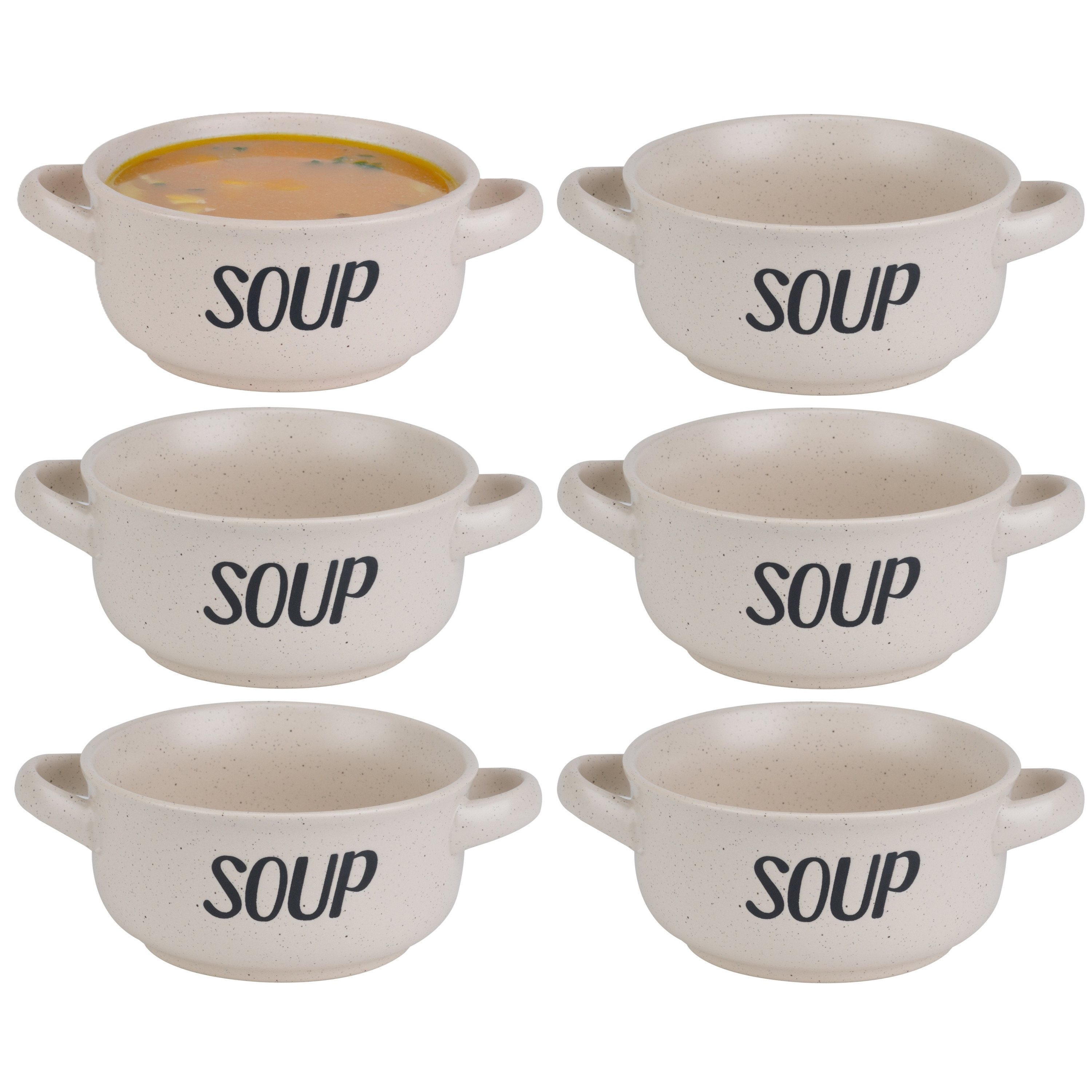 Cosy & Trendy Soepkom van aardewerk - 6x - Creme wit - Dia 13,5 cm - 470 ml - Servies - Soepkommen -
