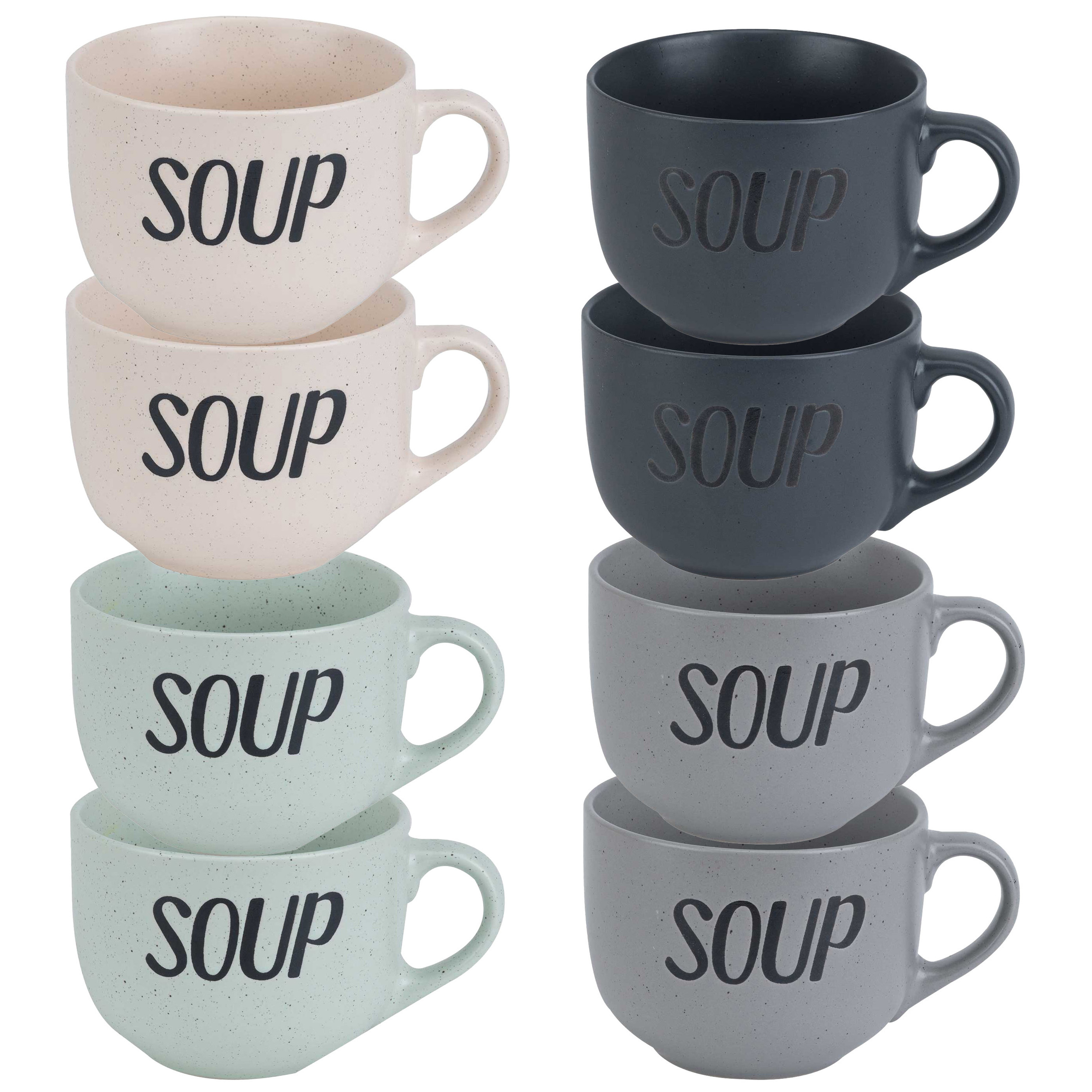 Cosy & Trendy Soepbekers/soepkommen - set 8x stuks - 11 x 8 cm - 510 ml - keramiek - mix kleuren -