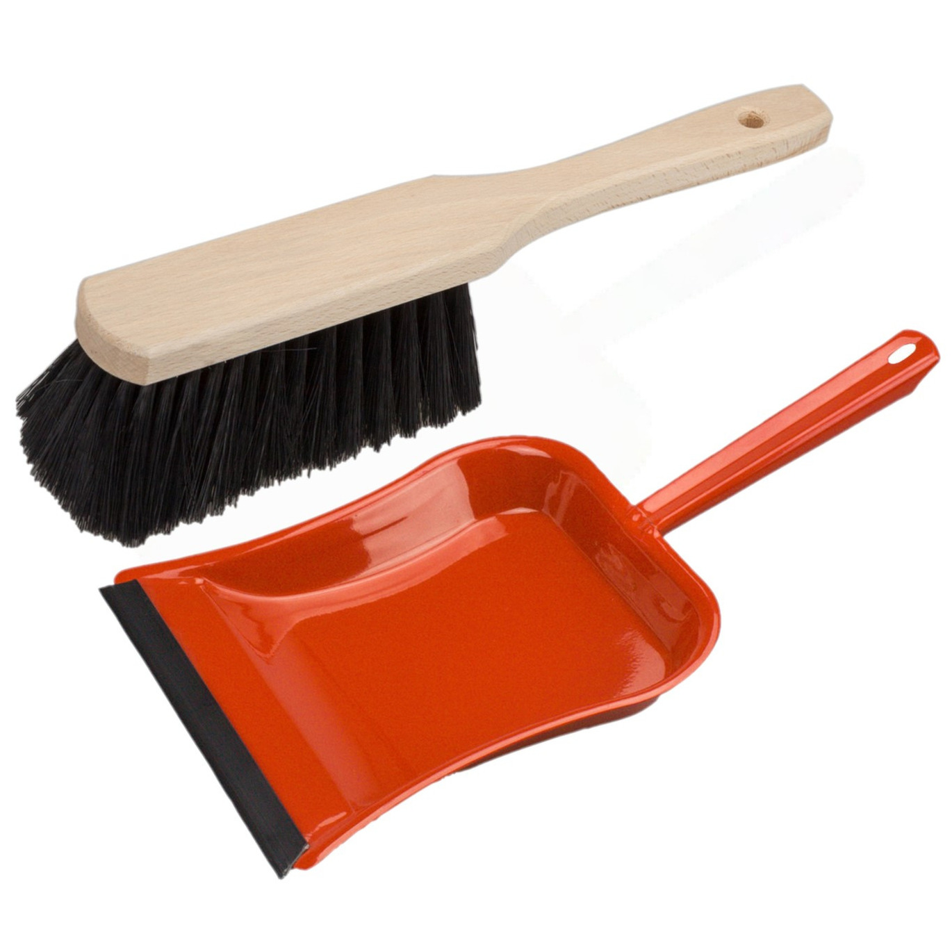 Buemag Stoffer en blik rood van metaal/hout met lip voor binnen -