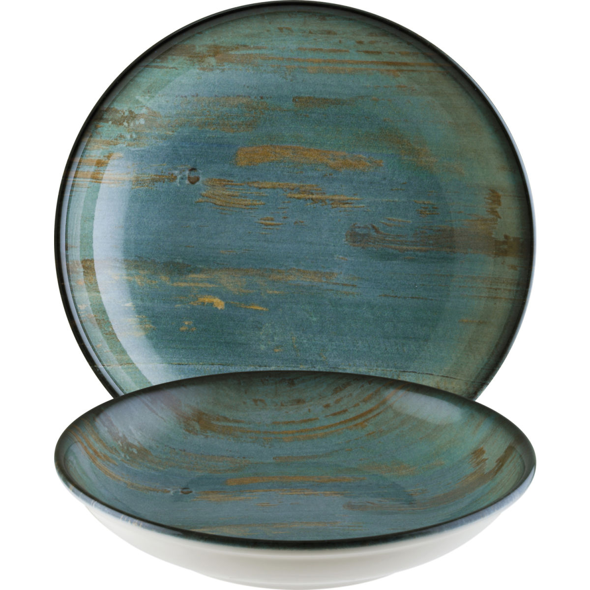 Bonna Diep bord Madera Mint; 500 ml, 20x3.5 cm (ØxH); turquoise/bruin/zwart; rond; 12 stuk / verpakking