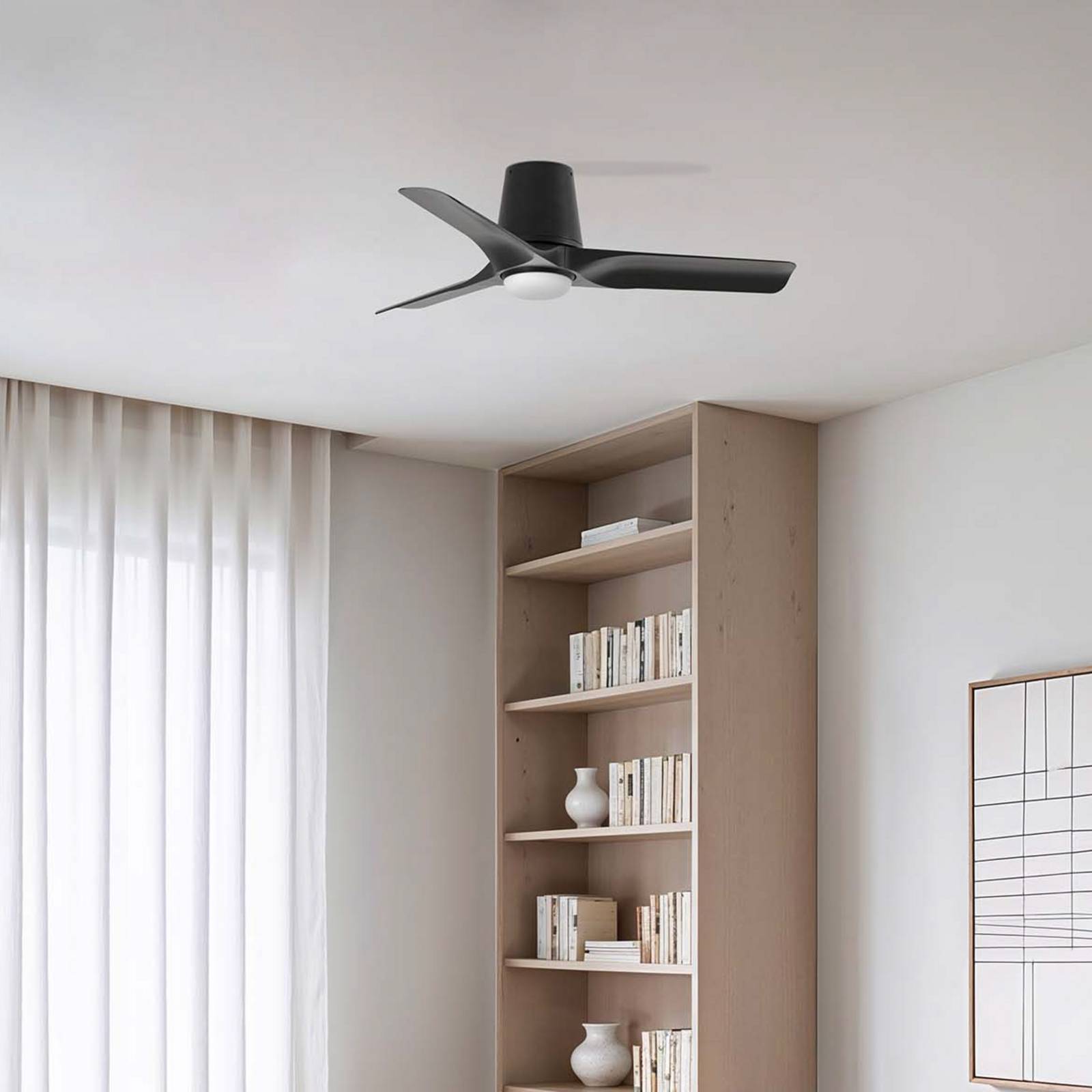 FARO BARCELONA LED plafondventilator Hey, zwart, DC, stil, Ø 90 cm, CCT