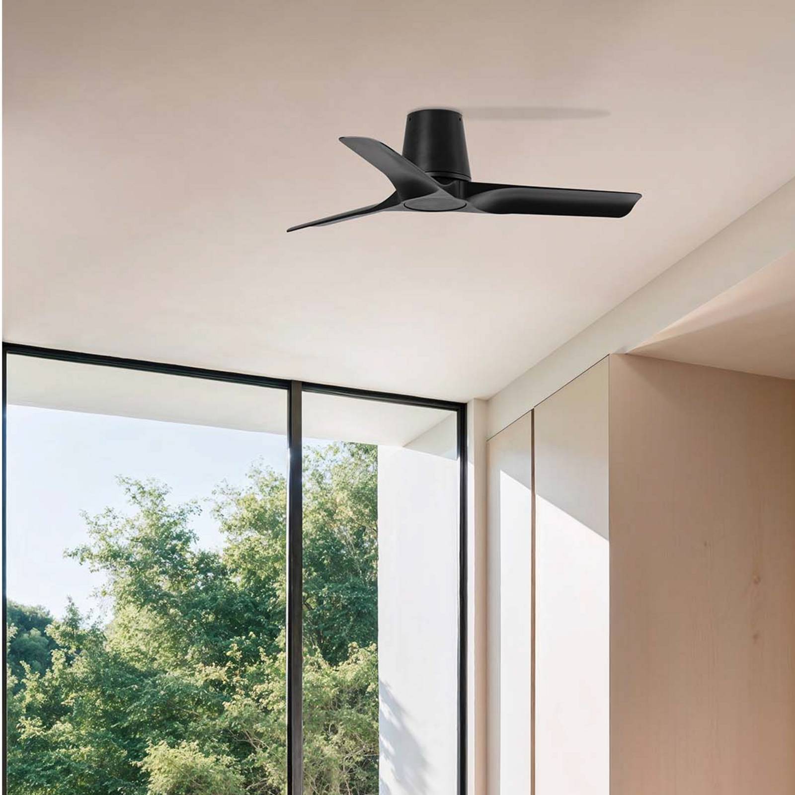 FARO BARCELONA Plafondventilator Hey S, zwart, DC-motor, stil, Ø 90 cm