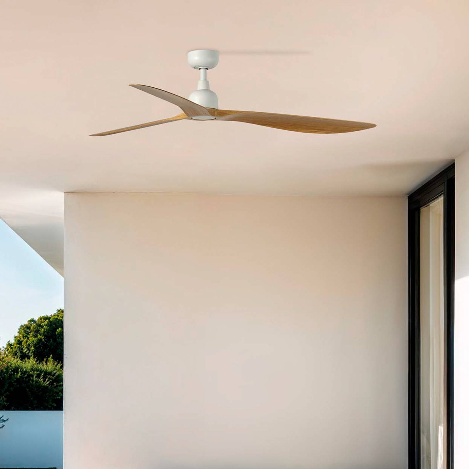 FARO BARCELONA Plafondventilator Outwood, bruin, DC, stil, Ø 150 cm, IP44