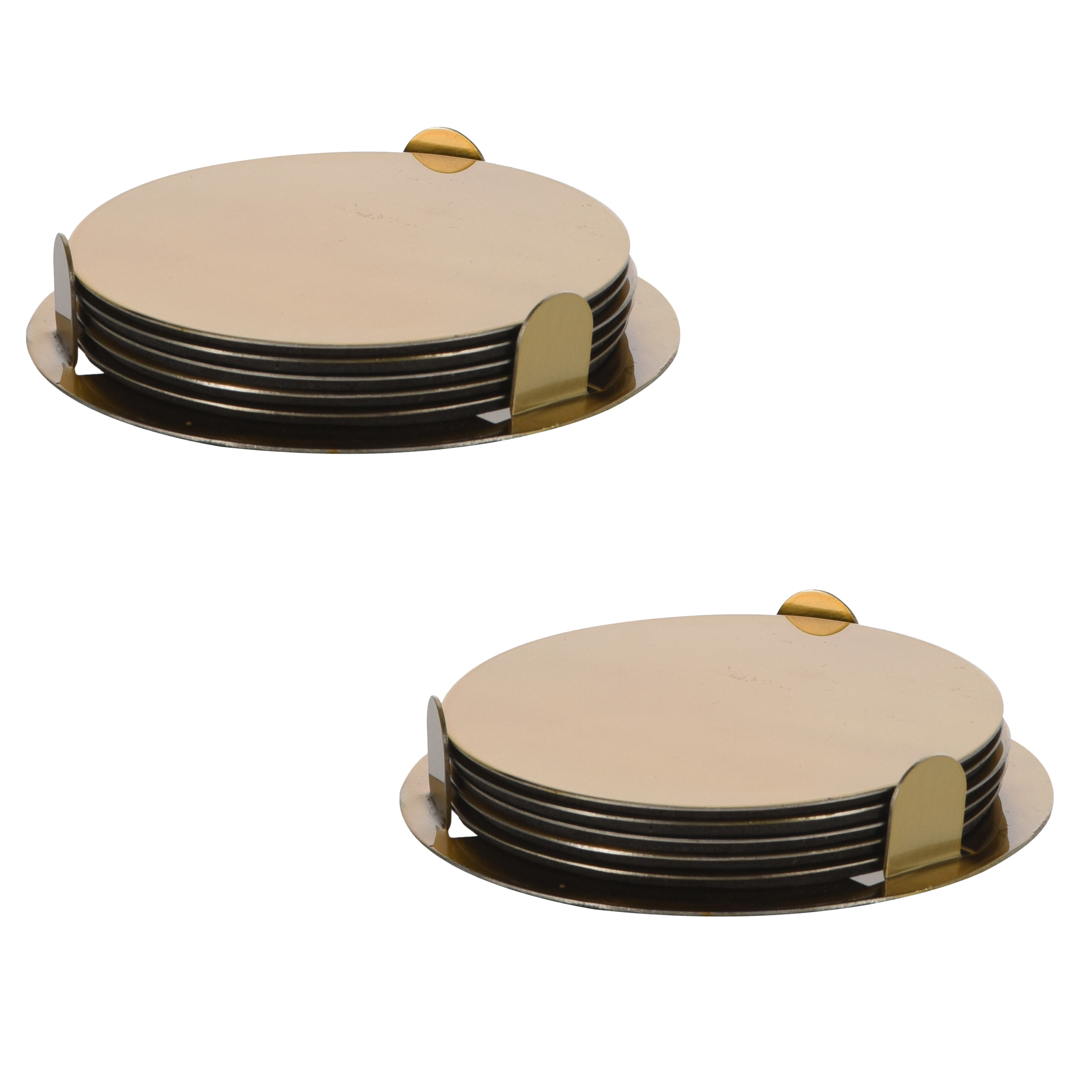 Bellatio Design Onderzetters - 12x - goud - rvs - 8,5 cm - met houder - schuimlaag -