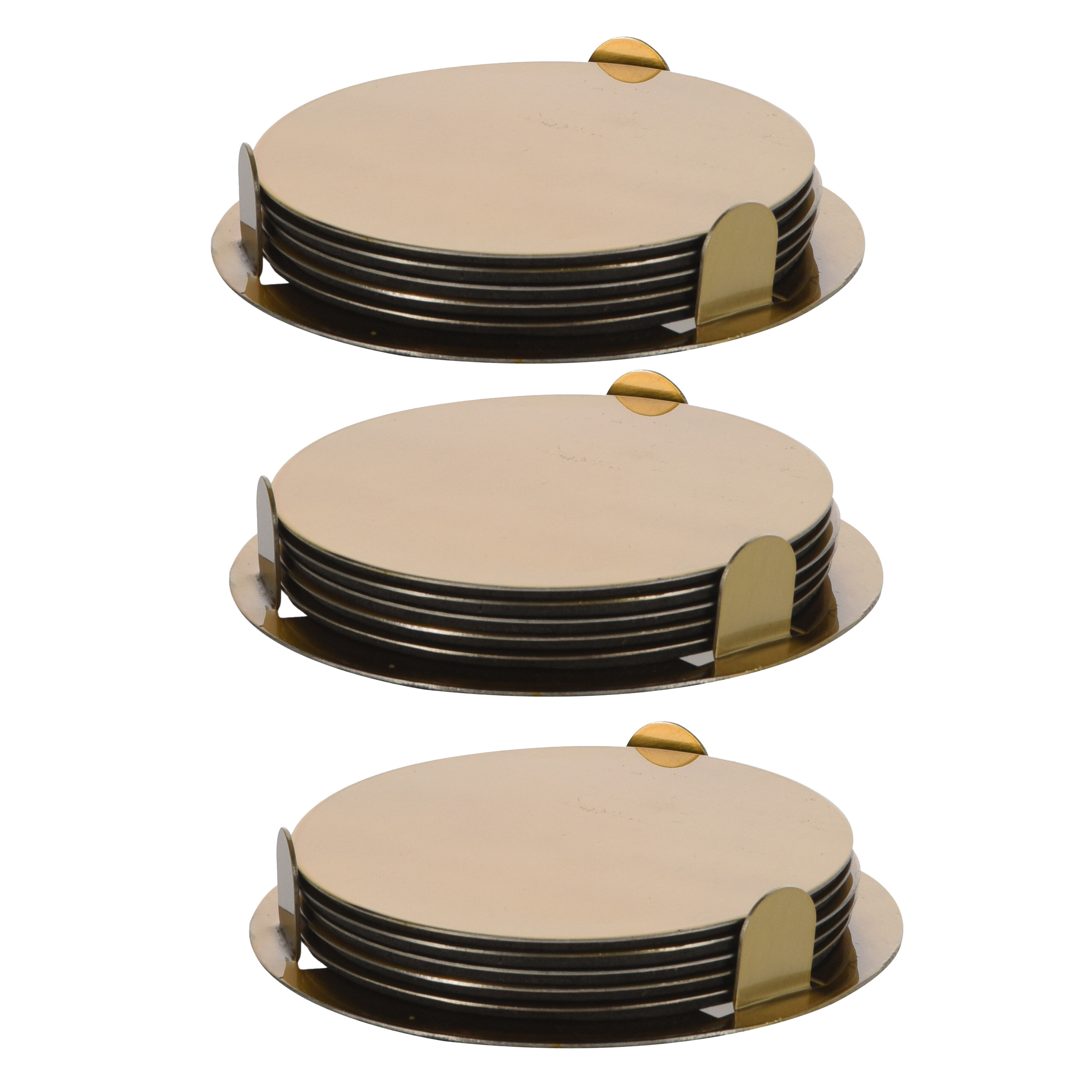 Bellatio Design Onderzetters - 18x - goud - rvs - 8,5 cm - met houder - schuimlaag -