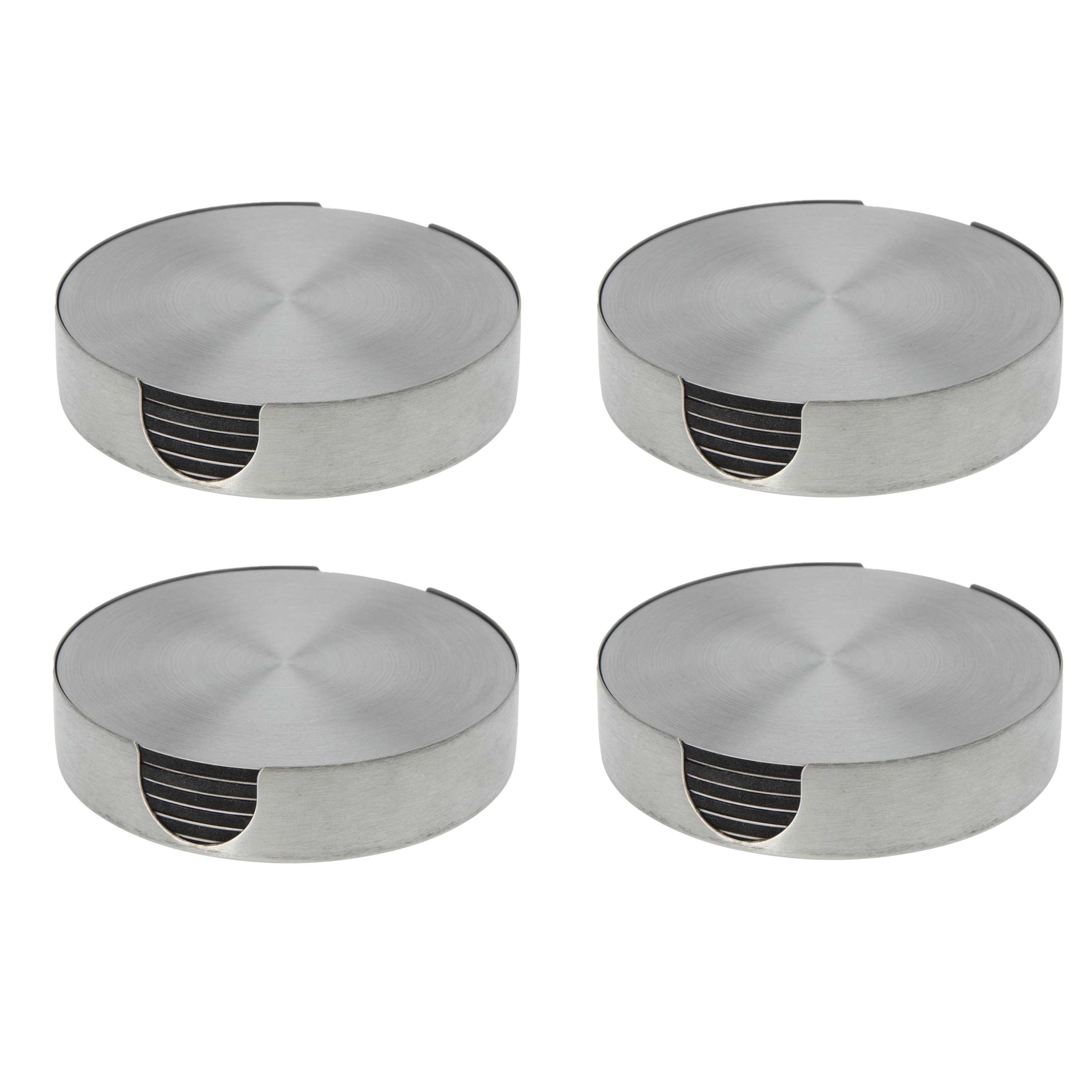 Bellatio Design Onderzetters - 24x - zilver - rvs - 10 cm - rond - schuimlaag -