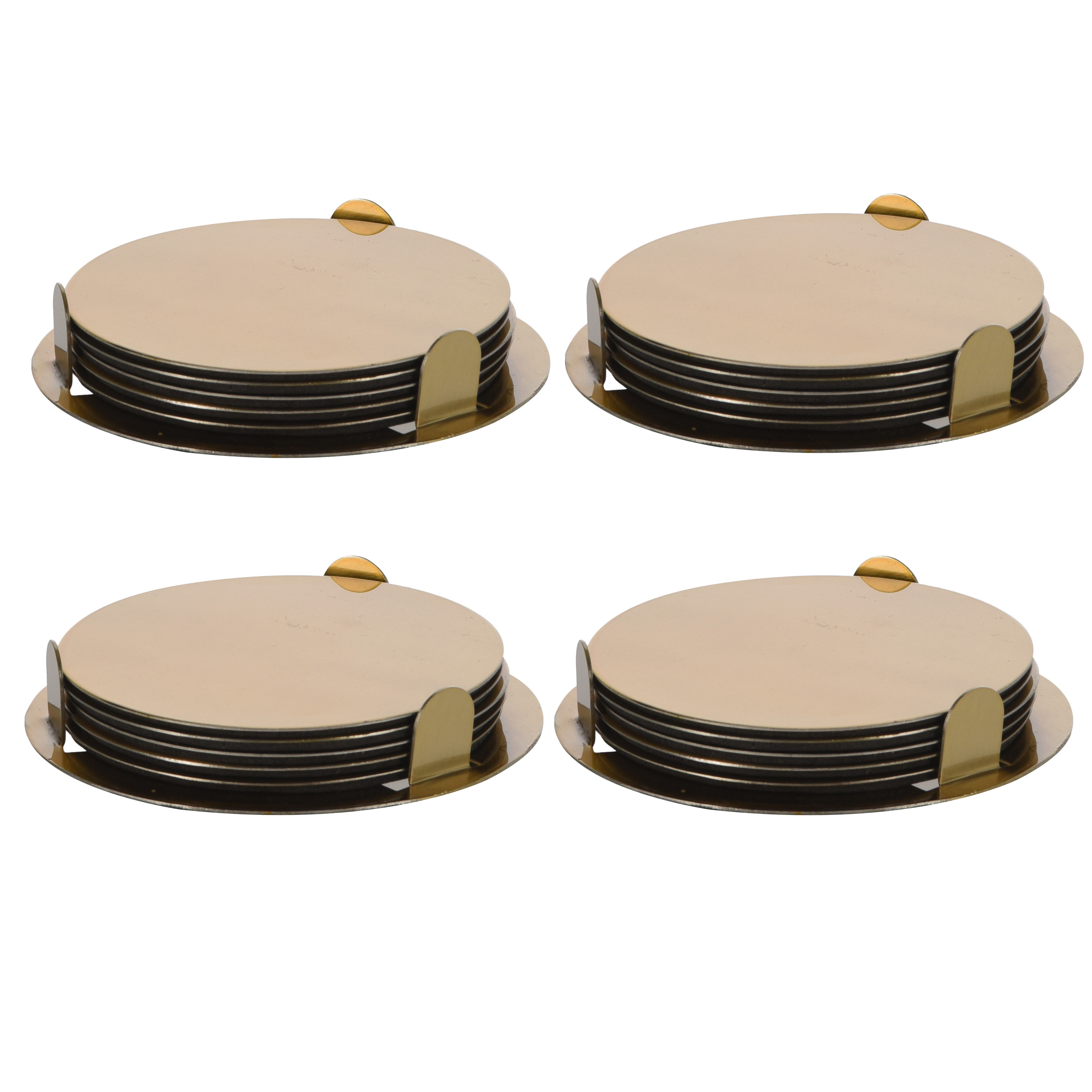 Bellatio Design Onderzetters - 24x - goud - rvs - 8,5 cm - met houder - schuimlaag -