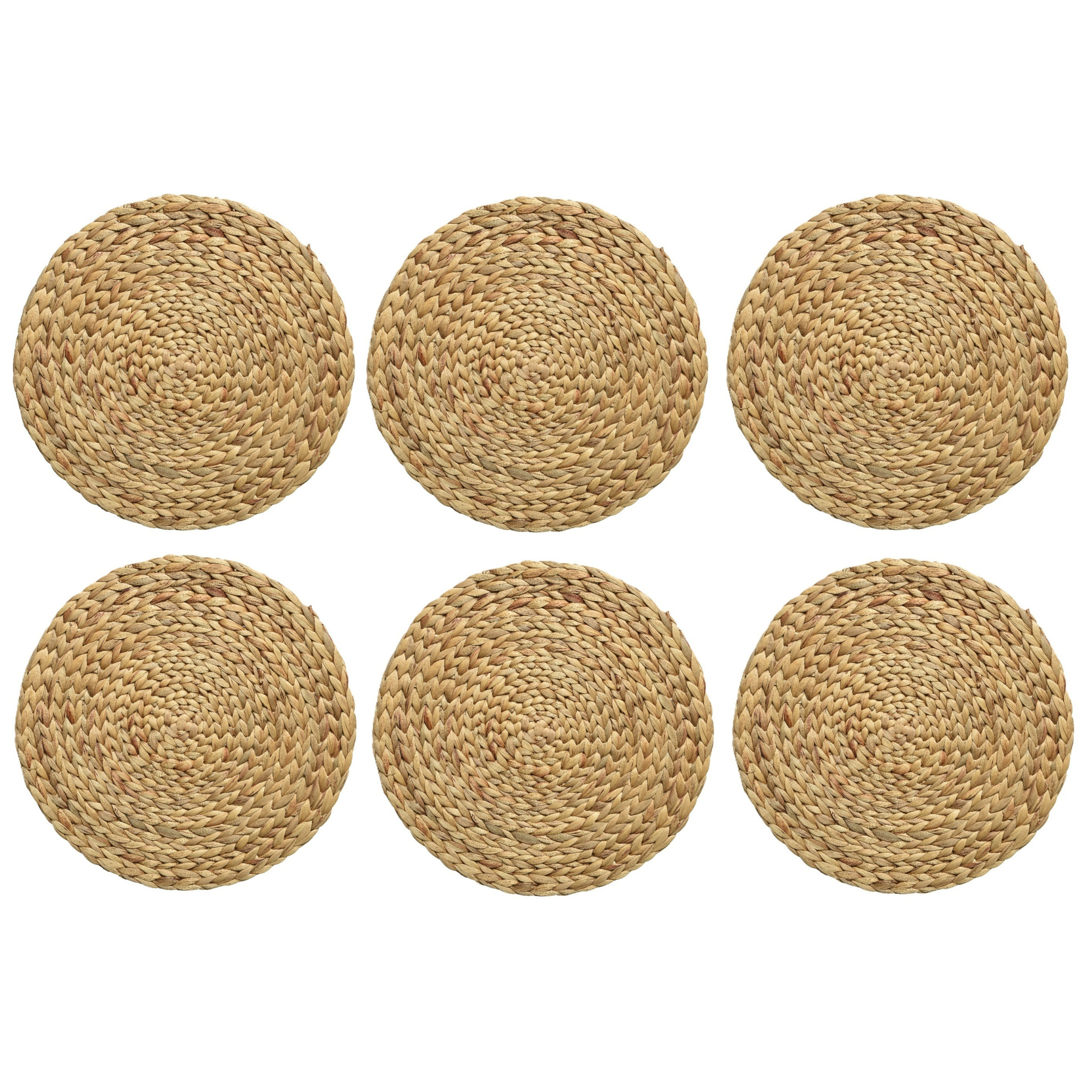 Kaemingk Placemat - 6x - naturel bruin - D35 cm - rotan gevlochten - rond - onderlegger - tafeldecoratie -