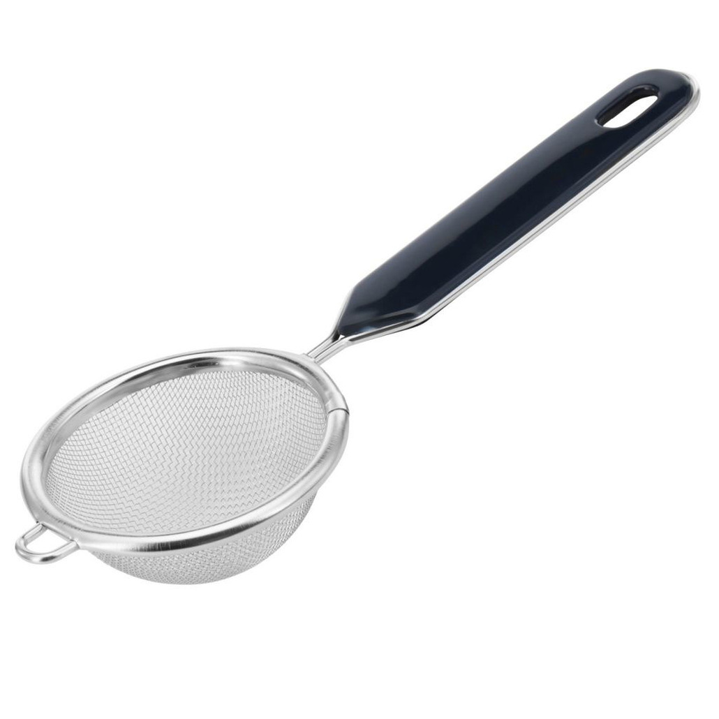 Westmark Keuken vergiet met handvat - zwart/zilver - rvs - 20 x D7 cm - theezeef -