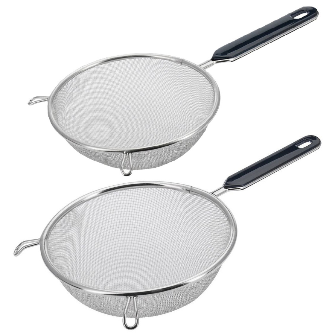 Westmark Keuken vergieten - 2x stuks - met handvat - zwart/zilver - rvs - D16 en D18 cm -