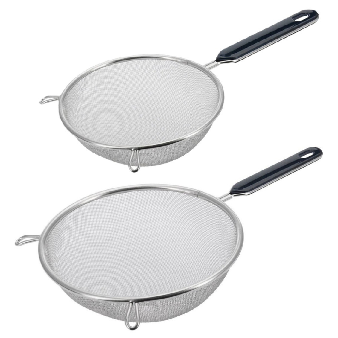 Westmark Keuken vergieten - 2x stuks - met handvat - zwart/zilver - rvs - D20 en D16 cm -