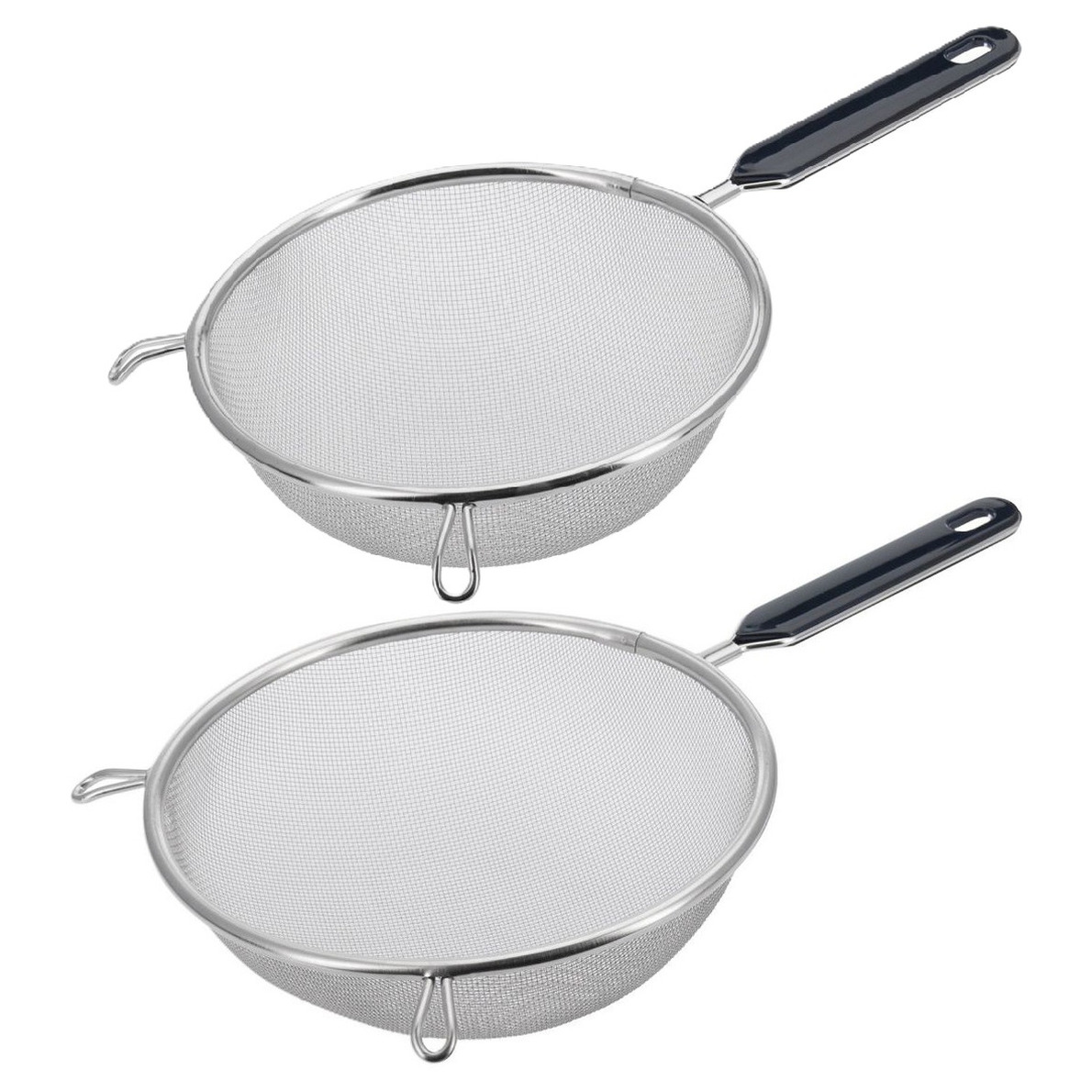 Westmark Keuken vergieten - 2x stuks - met handvat - zwart/zilver - rvs - D20 en D18 cm -
