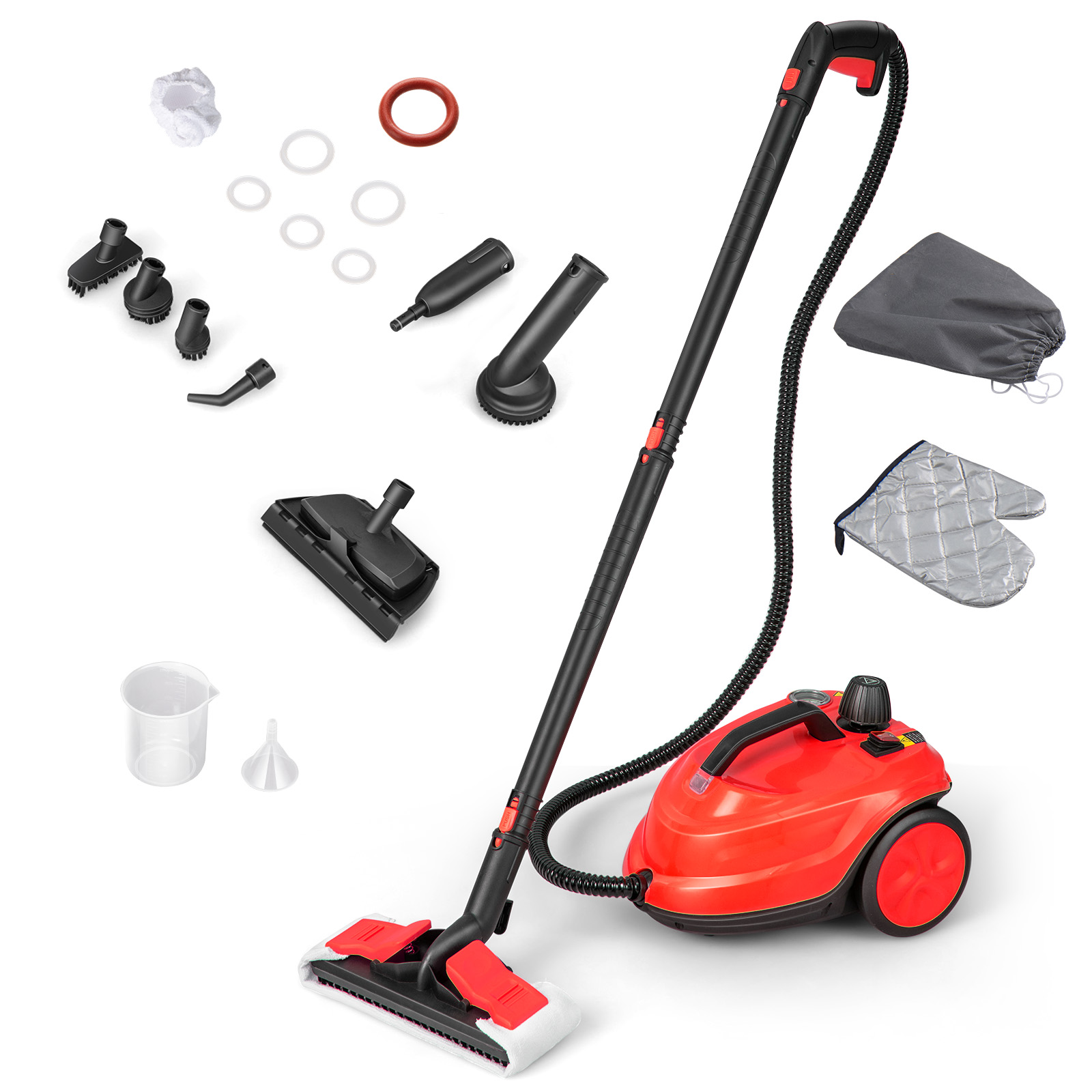 Costway Draagbare Stoomreiniger 2000W Hogedruk-stoomreiniger met 15-delig Accessoire Veelzijdige Stoommop Rood