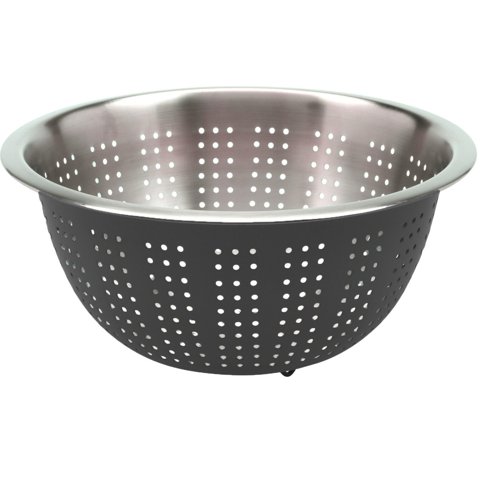 Excellent Houseware RVS keuken vergiet/zeef - afgieten etenswaren - antraciet - 24 x 11 cm -