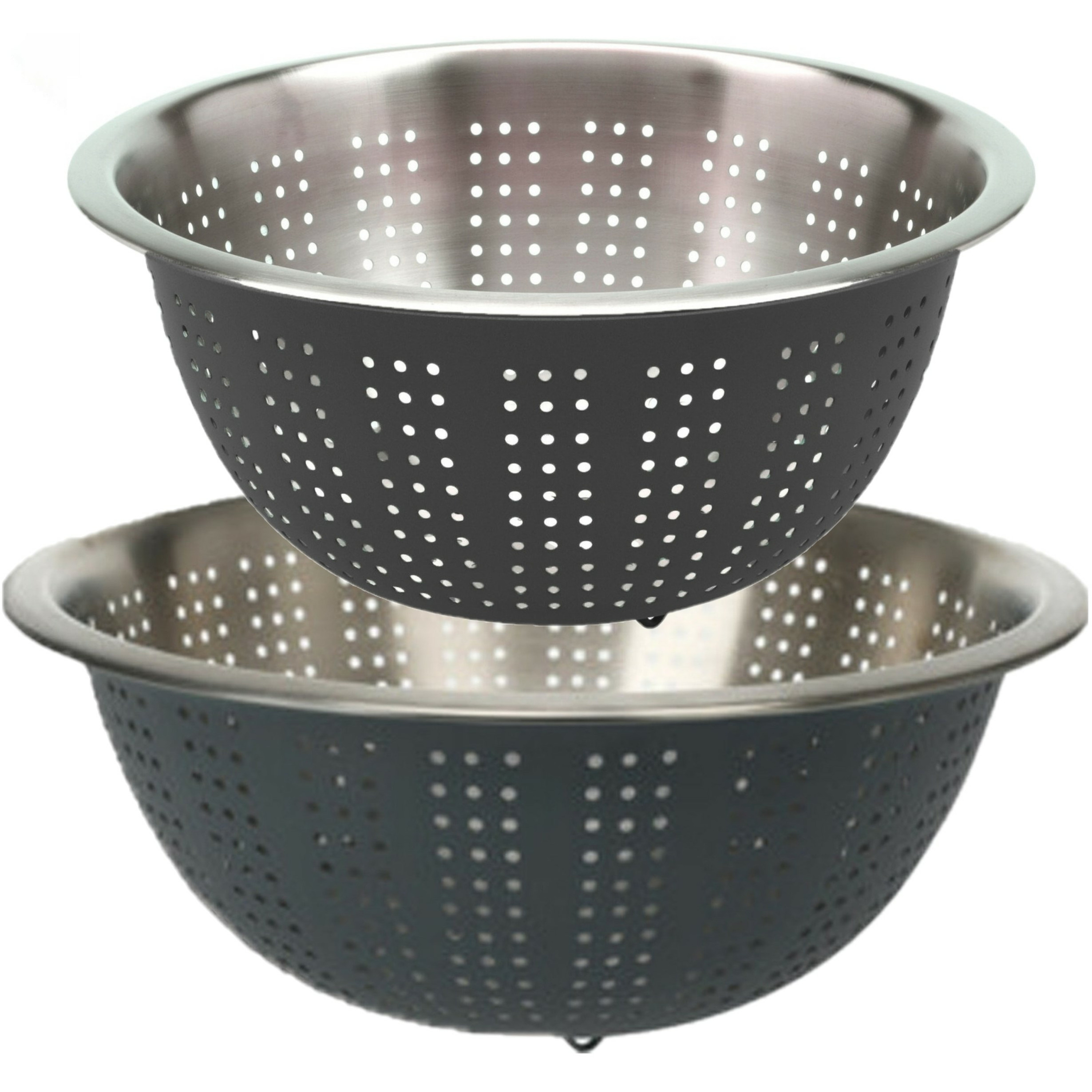 Excellent Houseware RVS keuken vergiet/zeef - set met 2 formaten - antraciet - Diameter 24 en 27 cm -
