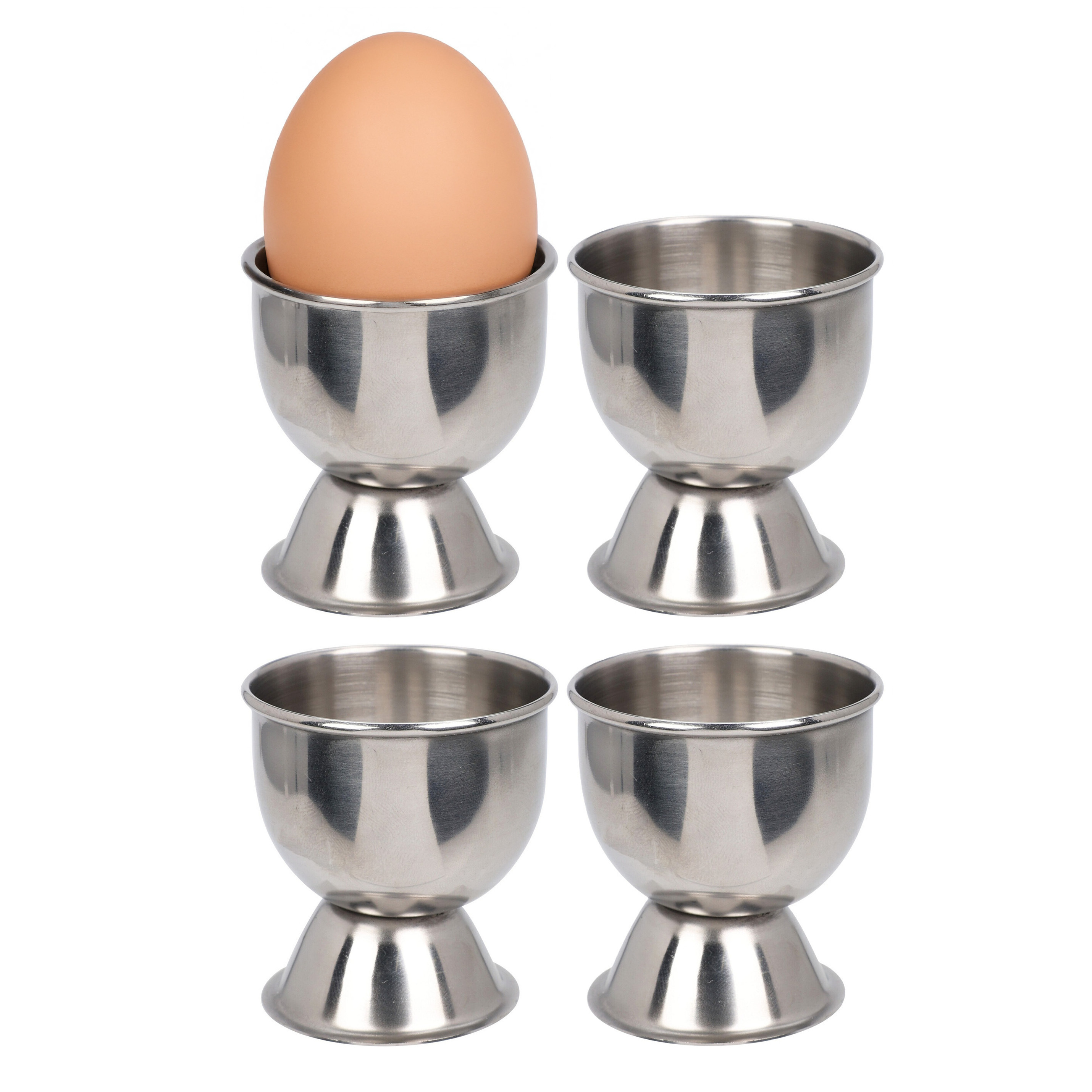 Excellent Houseware Eierdopjes - zilver - RVS /metaal - set 4x stuks - Dia 5 cm - op voet -
