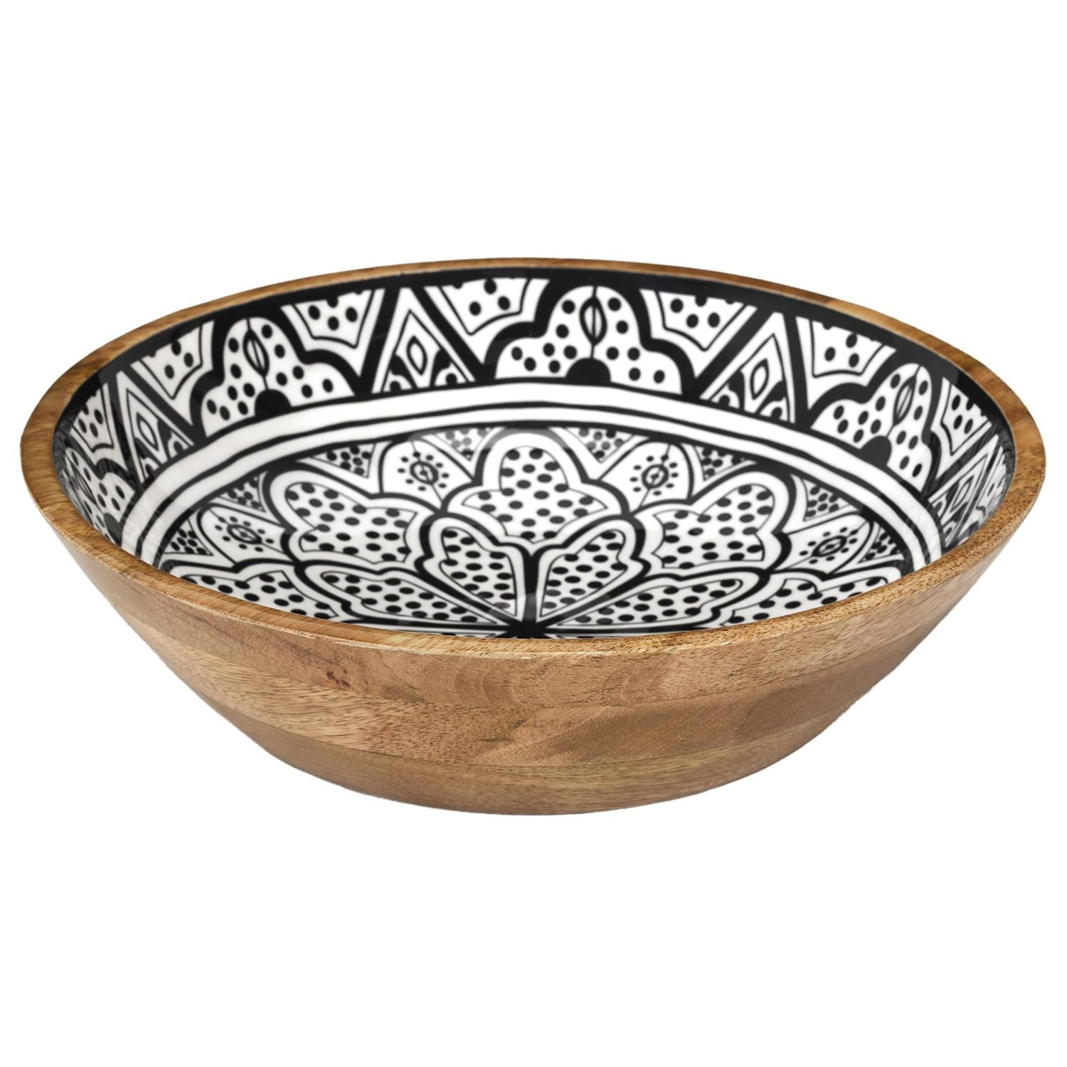 Home Deco Factory Salade serveer schaal - Fruitschaal/fruitmand - mango hout - D28 x H7 cm - bruin/print -