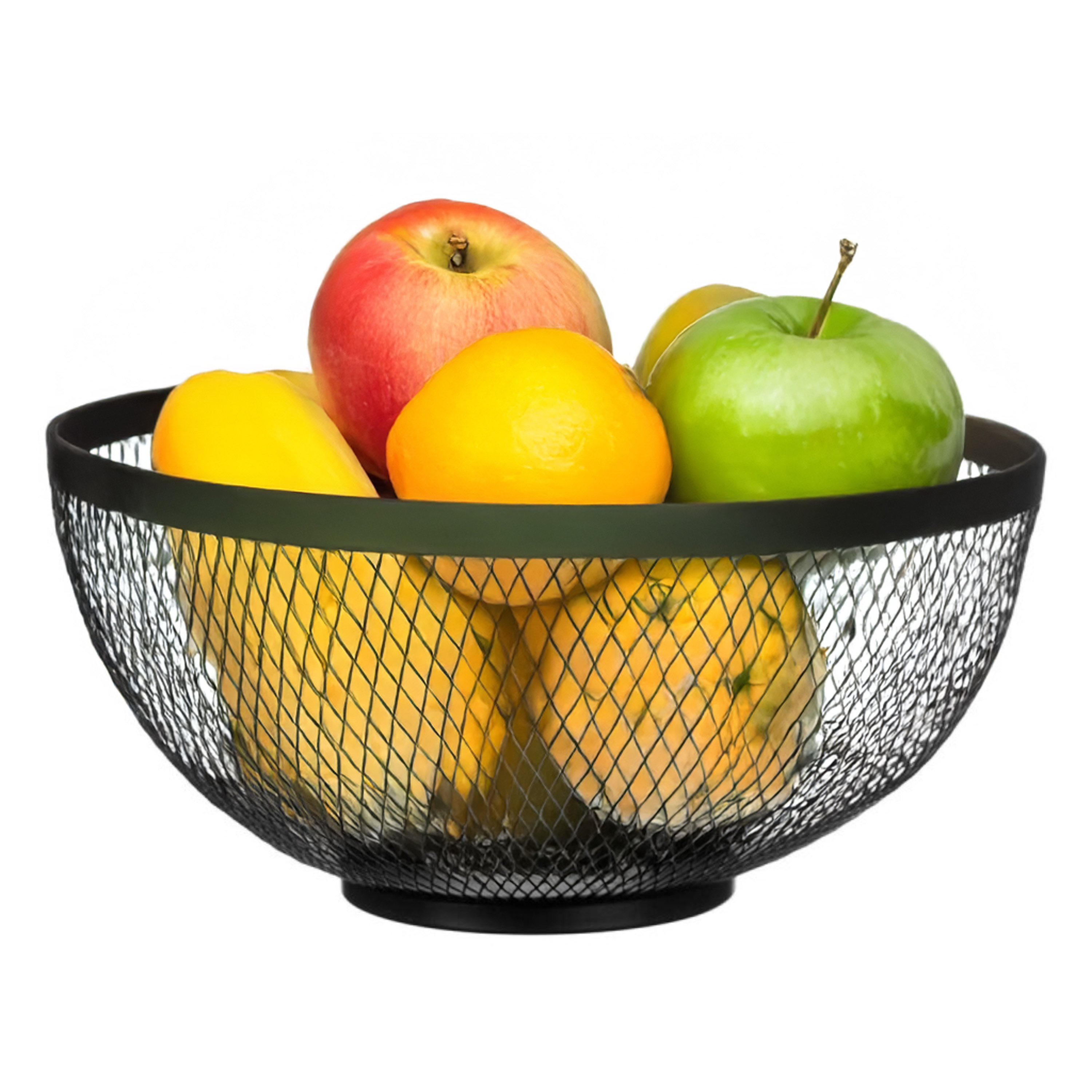 Kinvara Fruitschaal - zwart - D26 cm - metaal - fruitmand - rasterdesign -