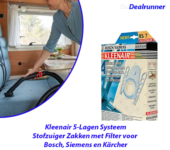 Dealrunner Kleenair 5-Lagen Systeem Stofzuiger Zakken met Filter voor Bosch, Siemens en Kärcher