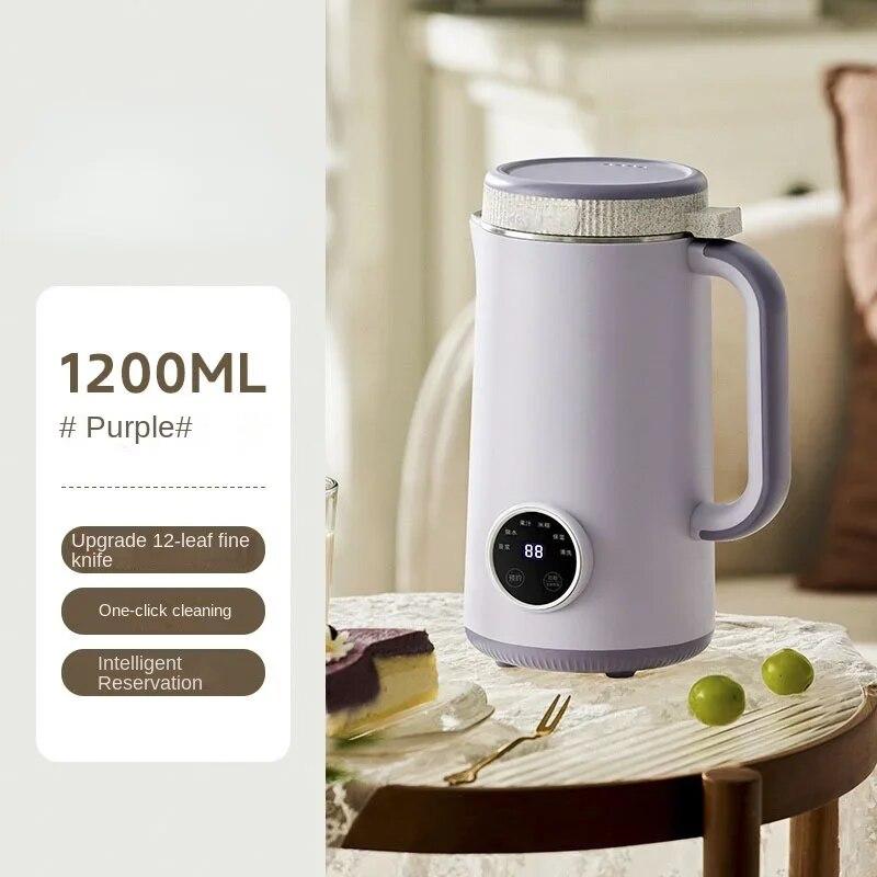 Lifeone 220V 1200ML Mini Sojabonenmelkmachine Automatische verwarmingsvoedselblender Intelligente thuisgebruik muurbrekende rijstpastamixer 220V paars