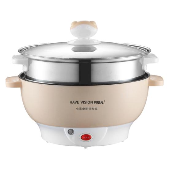 Amusedly Multifunctionele antiaanbak elektrische kookplaat stomer keuken hot pot kookgereedschap CN Plug Double Layer wit