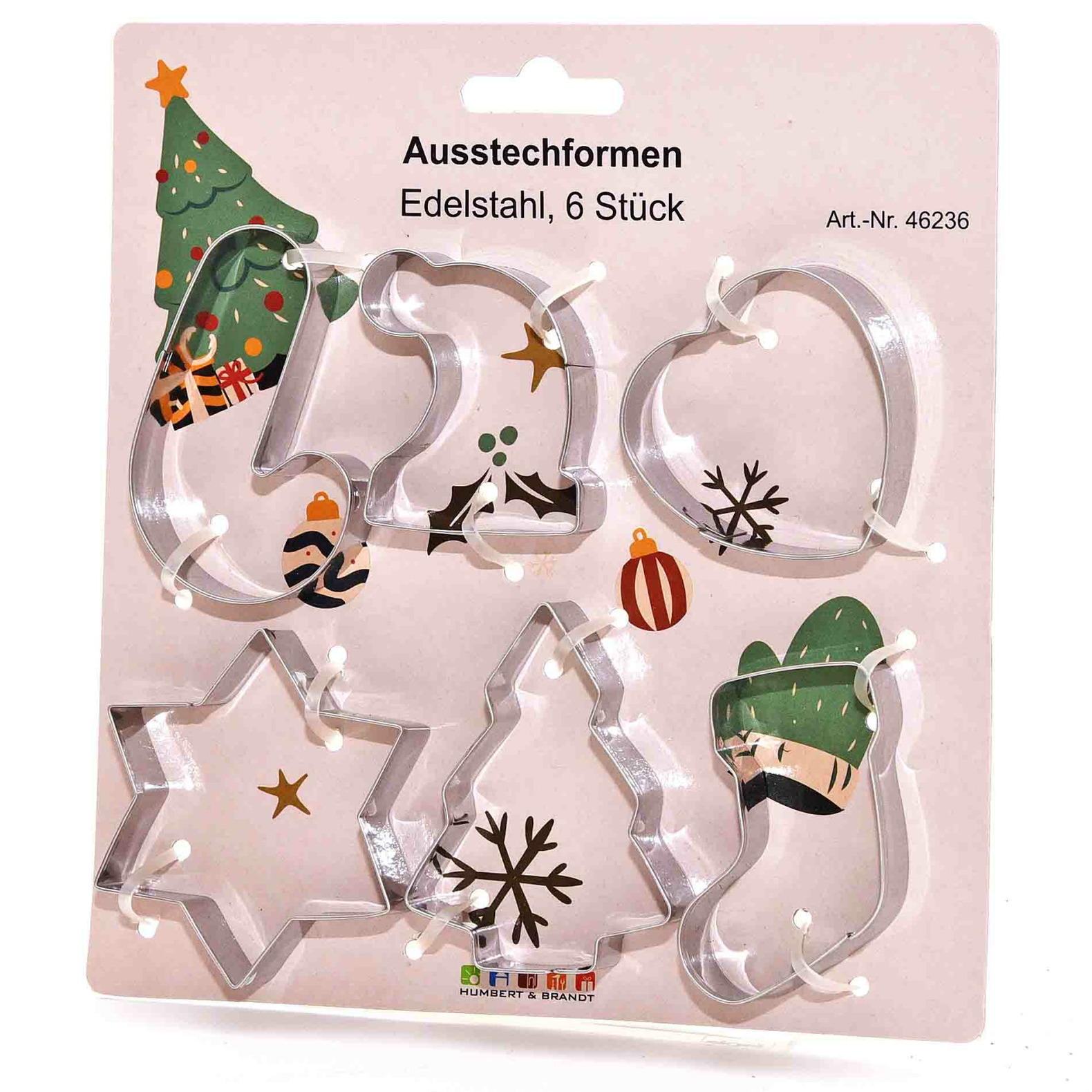 Merkloos Koekvormpjes - uitsteekvormpjes - kerst thema - 6x stuks - RVS -
