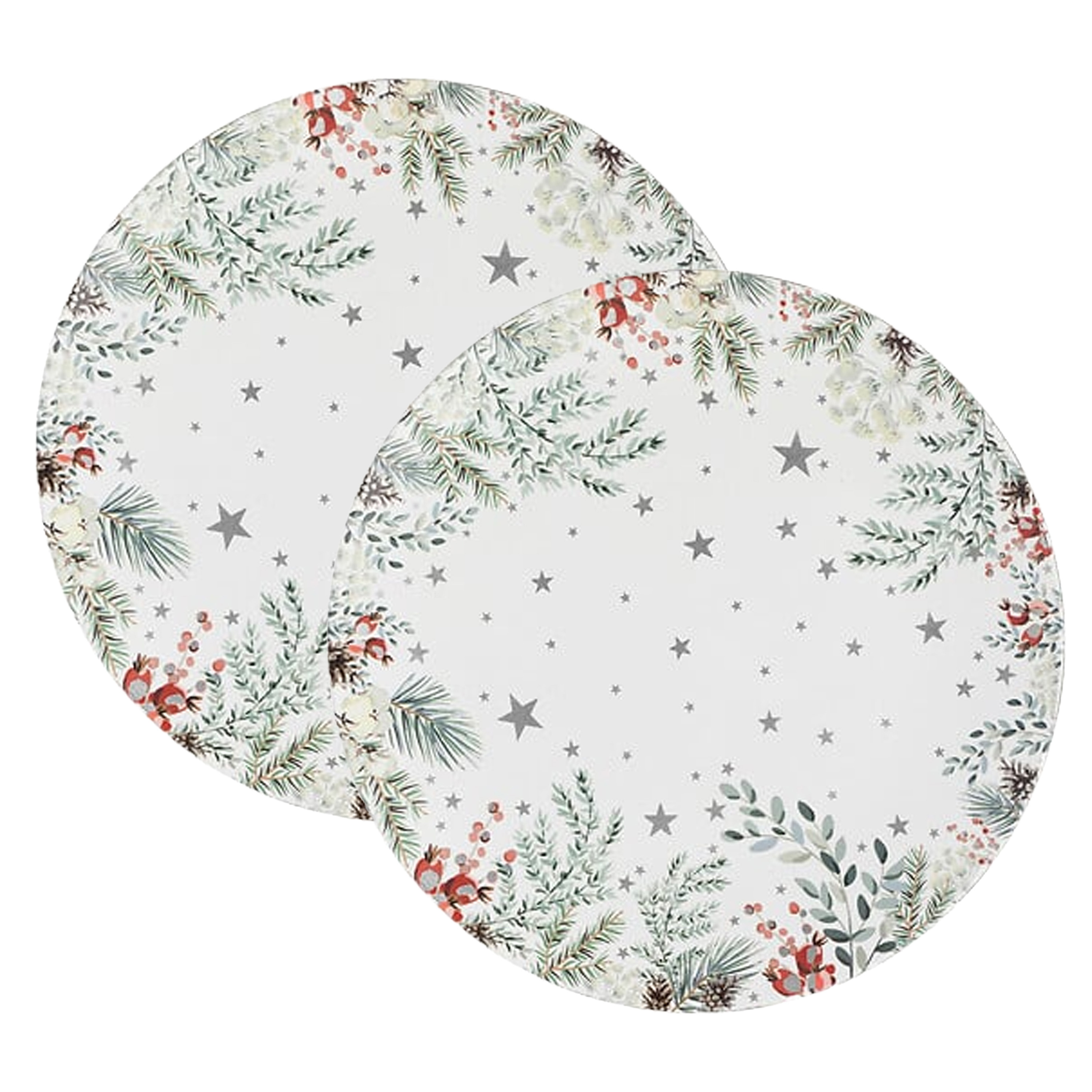 Feeric lights & Christmas Diner/Kerstdiner onderborden - 2x - kerstprint - rond - D33 cm - multifunctioneel -