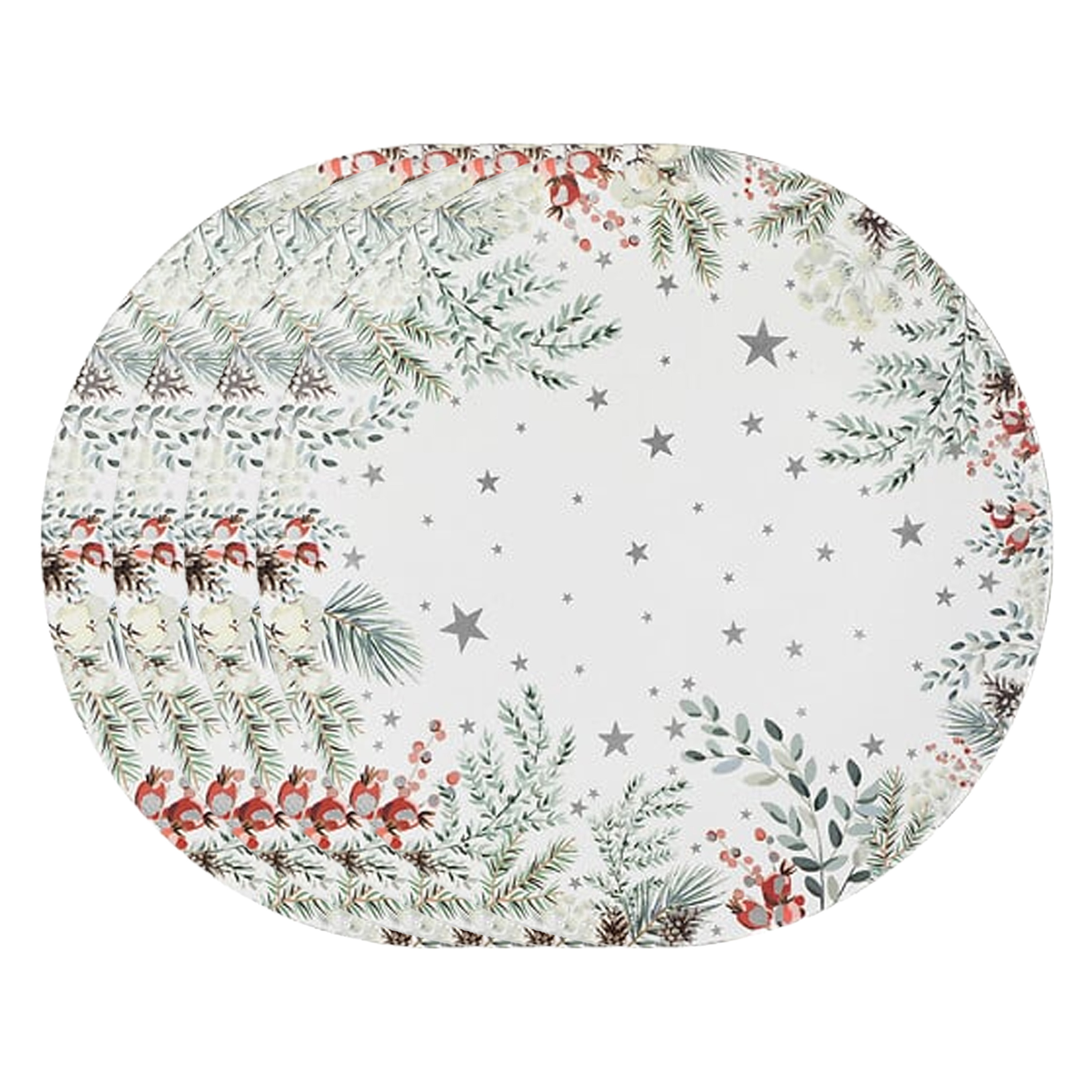 Feeric lights & Christmas Diner/Kerstdiner onderborden - 4x - kerstprint - rond - D33 cm - multifunctioneel -