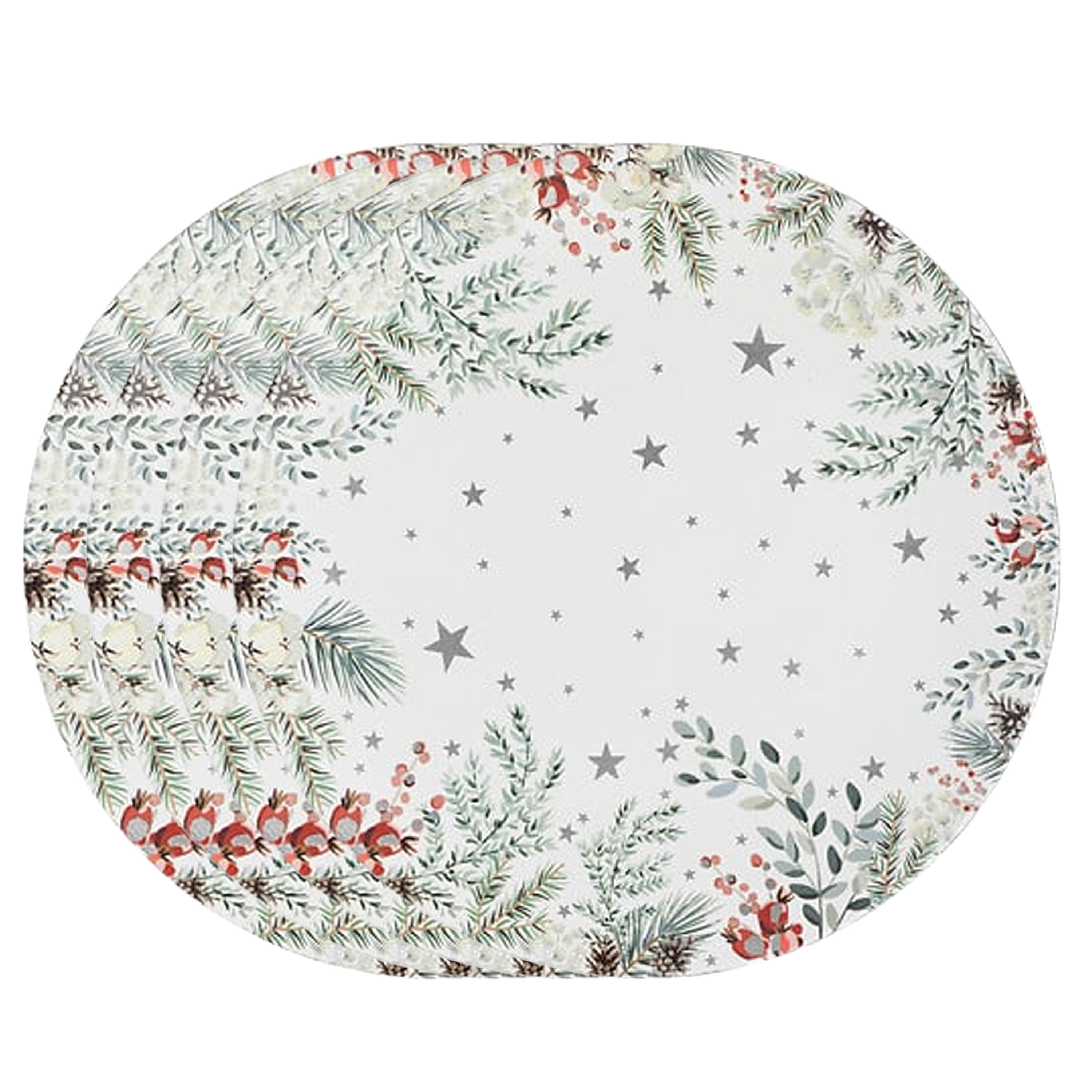 Feeric lights & Christmas Diner/Kerstdiner onderborden - 8x - kerstprint - rond - D33 cm - multifunctioneel -