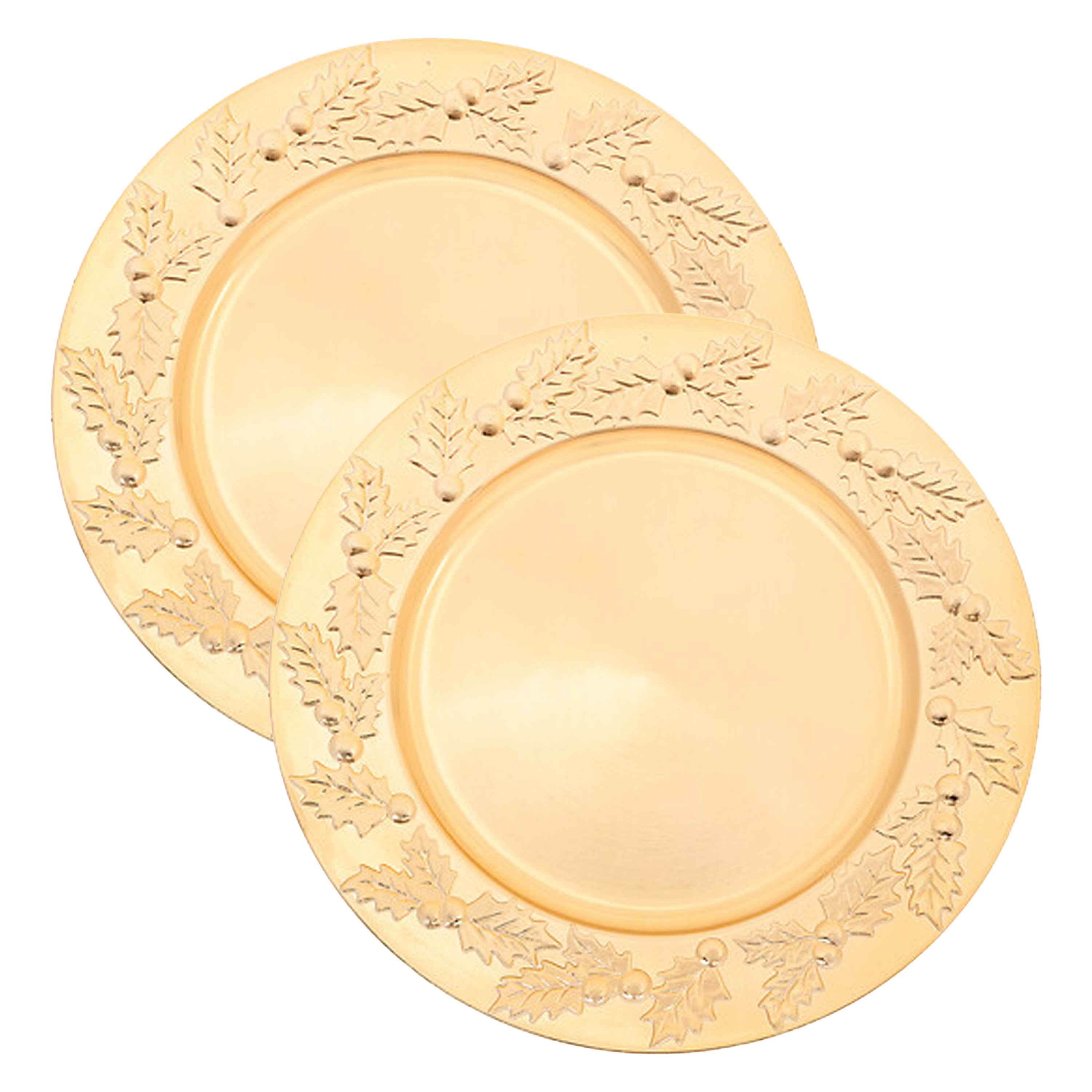 Feeric lights & Christmas Diner/Kerstdiner onderborden - 2x - goud - kerstprint - rond - D33 cm - multifunctioneel -