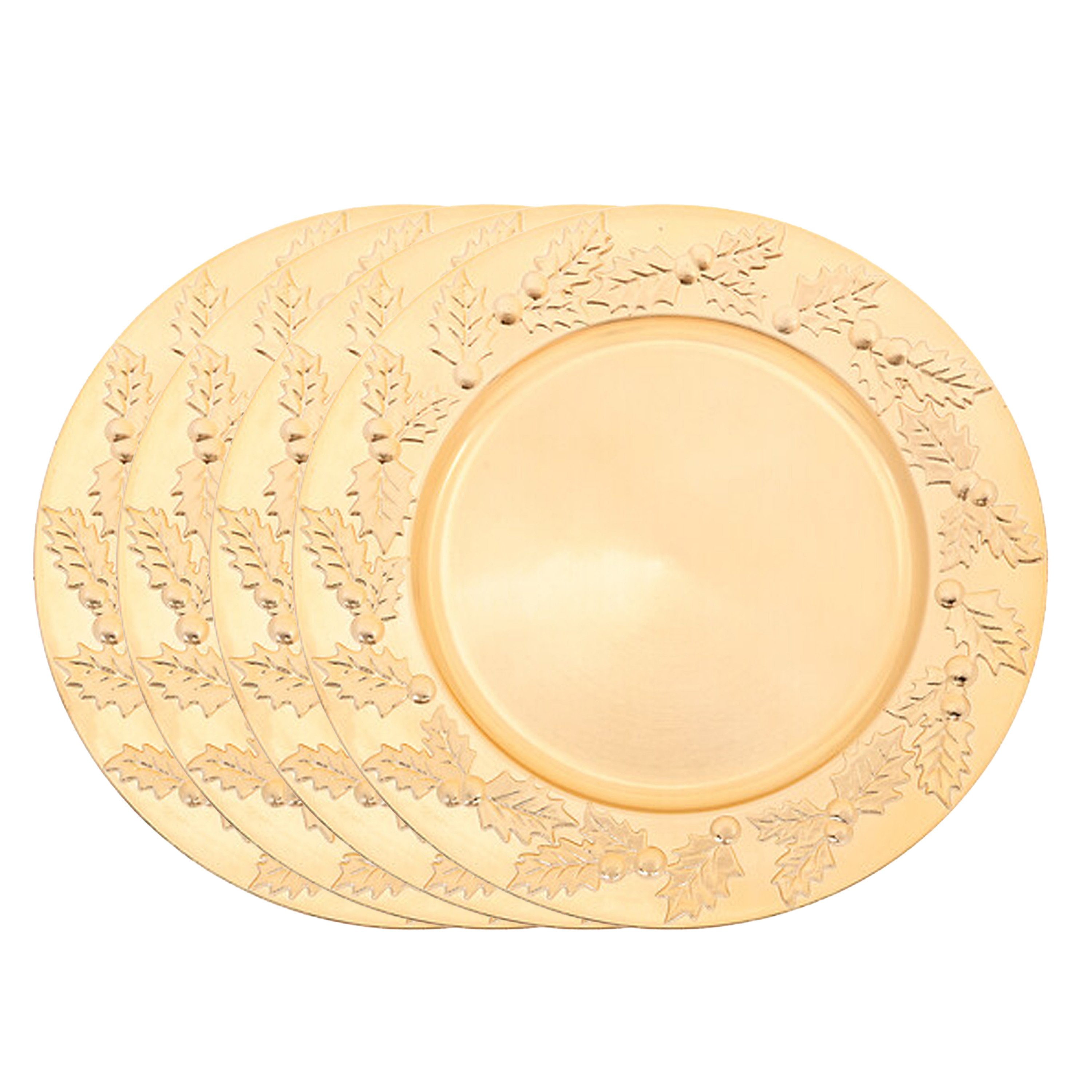 Feeric lights & Christmas Diner/Kerstdiner onderborden - 8x - goud - kerstprint - rond - D33 cm - multifunctioneel -