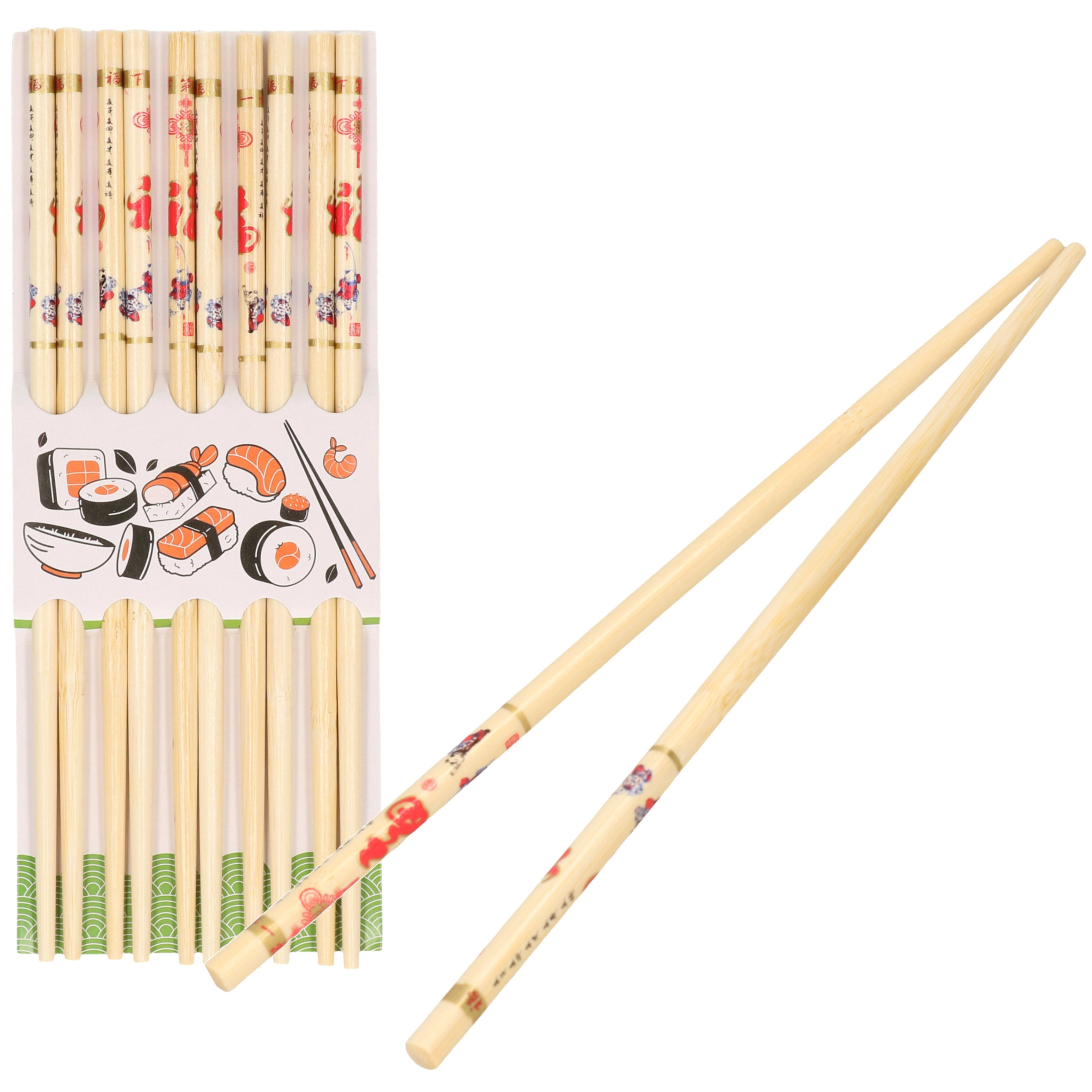 Concorde Sushi eetstokjes - 5x setjes - bamboe hout - kleurrijk -