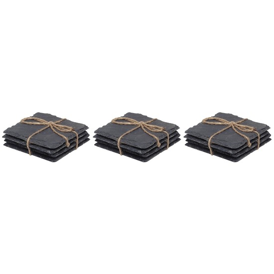 Merkloos 12x Leisteen glas onderzetters vierkant 10 cm -