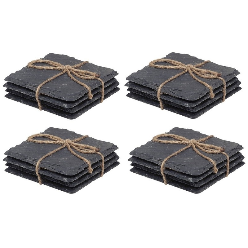 Merkloos 16x Leisteen glas onderzetters vierkant 10 cm -