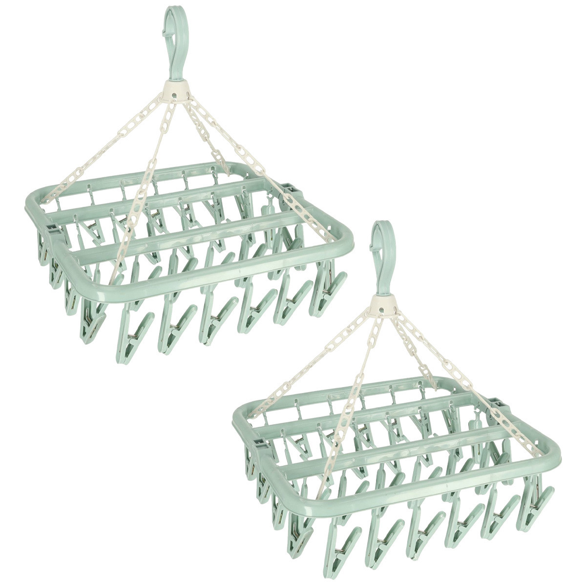 Benson Droogcarrousel - 2x - groen - kunststof - 32 clips/knijpers - 30 x cm -