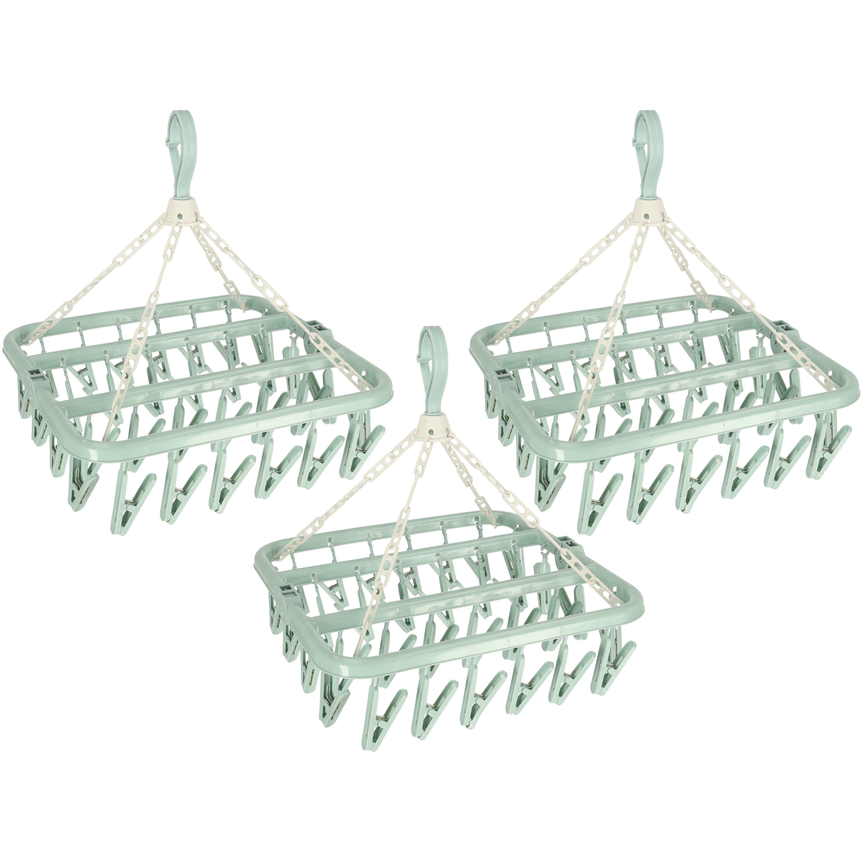 Benson Droogcarrousel - 3x - groen - kunststof - 32 clips/knijpers - 30 x cm -
