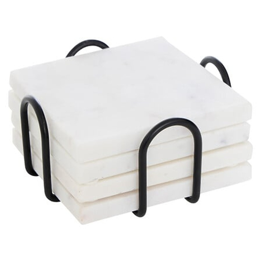 5five Onderzetters voor glazen - marmer - 4x stuks - vierkant - steen - 10 x 10 cm -
