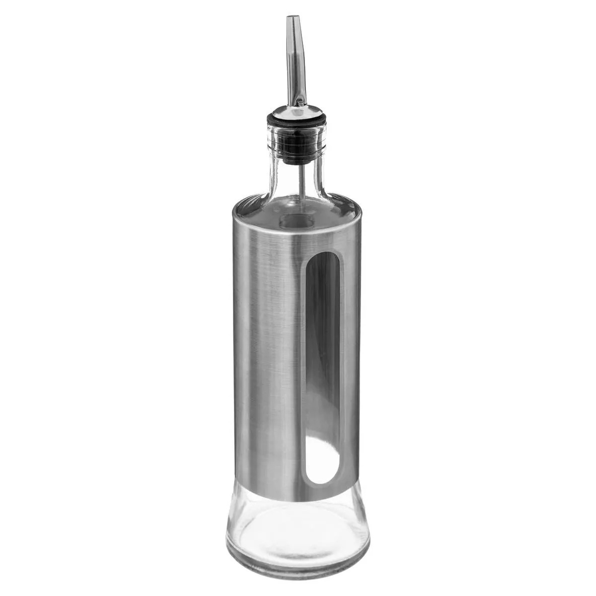 5five Azijn/Olie fles voor op tafel - glas/metaal - transparant/zilver - olijfolie en tafelazijn -