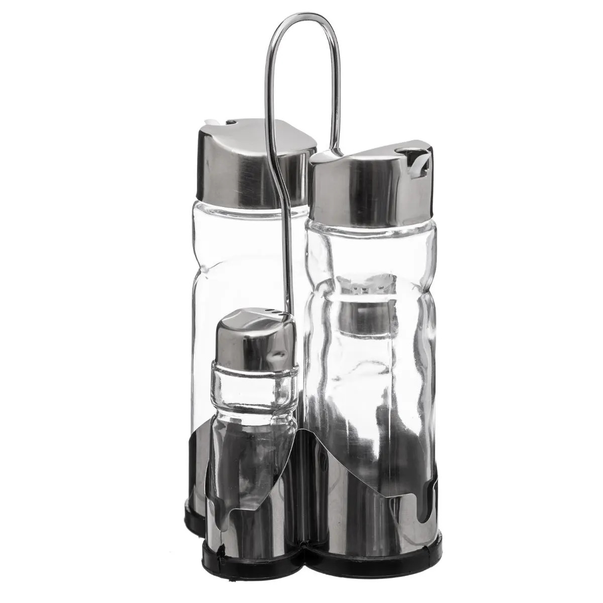 5five Azijn/Olie flessen tafelset - met peper/zout vaatjes - glas/metaal - transparant -