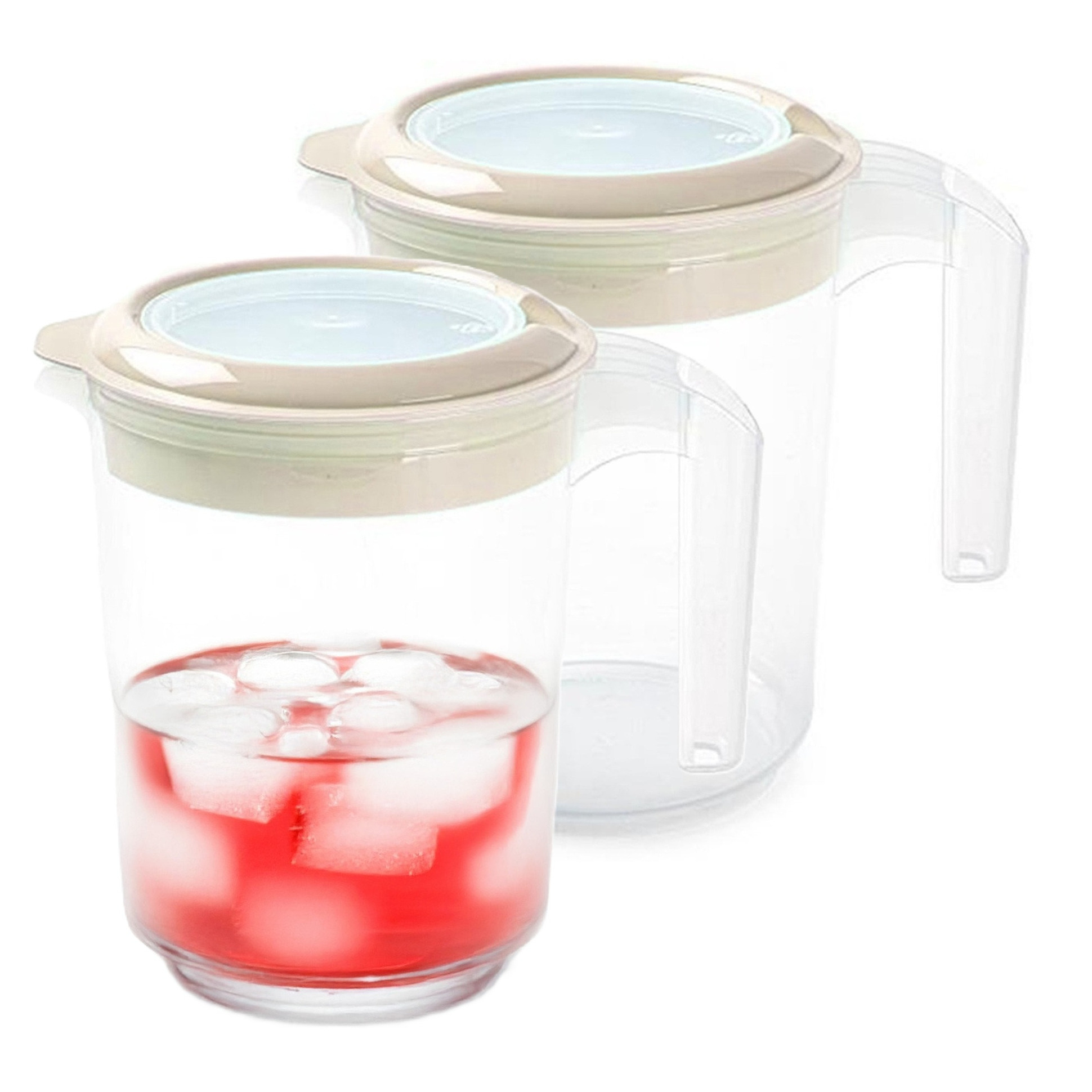 PlasticForte Sapkan / Schenkkan karaf met deksel - 2x - 1500 ml - beige - kunststof - met mix en navul dop -