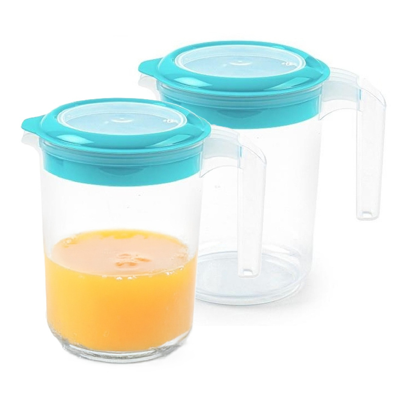 PlasticForte Sapkan / Schenkkan karaf met deksel - 2x - 1500 ml - blauw - kunststof - met mix en navul dop -