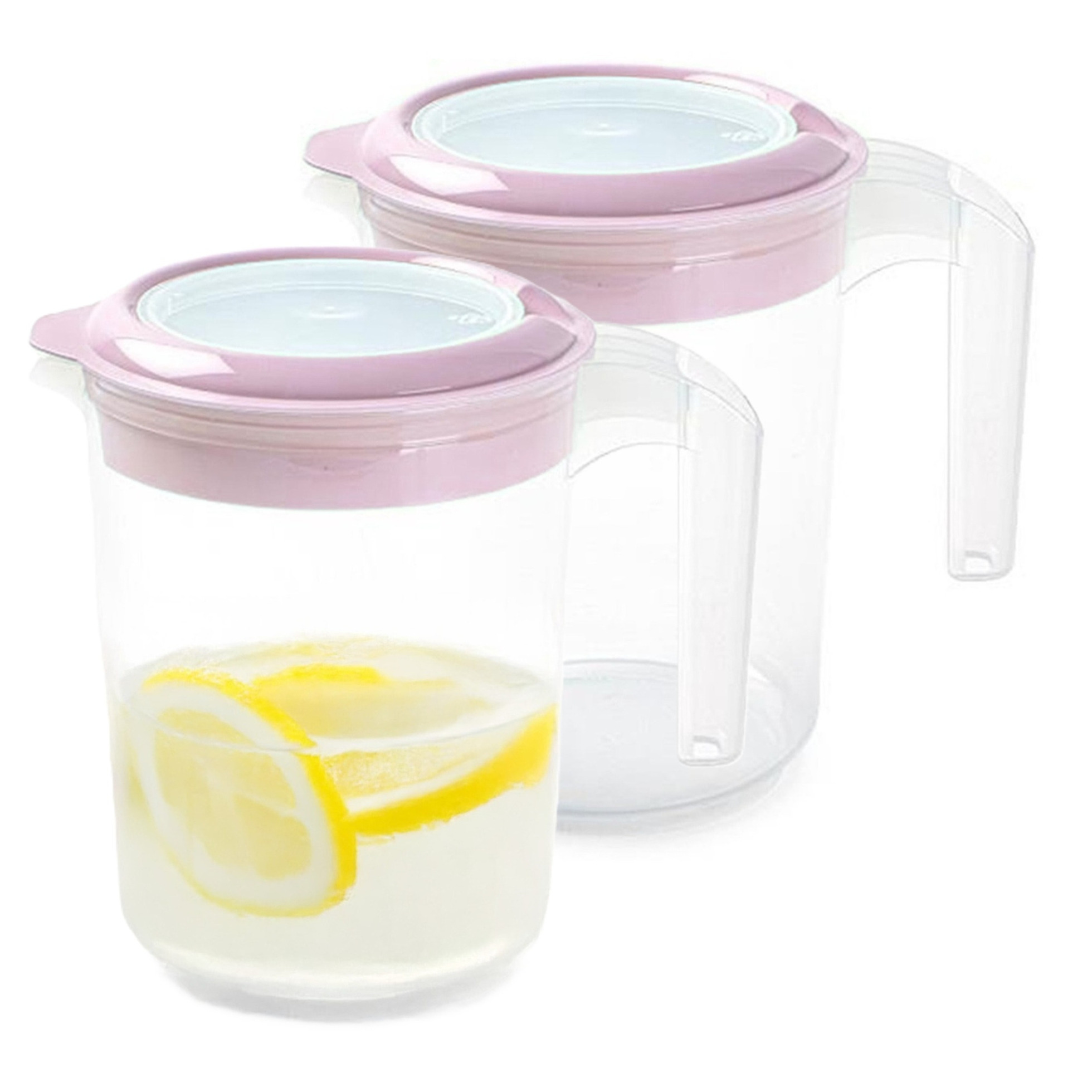 PlasticForte Sapkan / Schenkkan karaf met deksel - 2x - 1500 ml - roze - kunststof - met mix en navul dop -